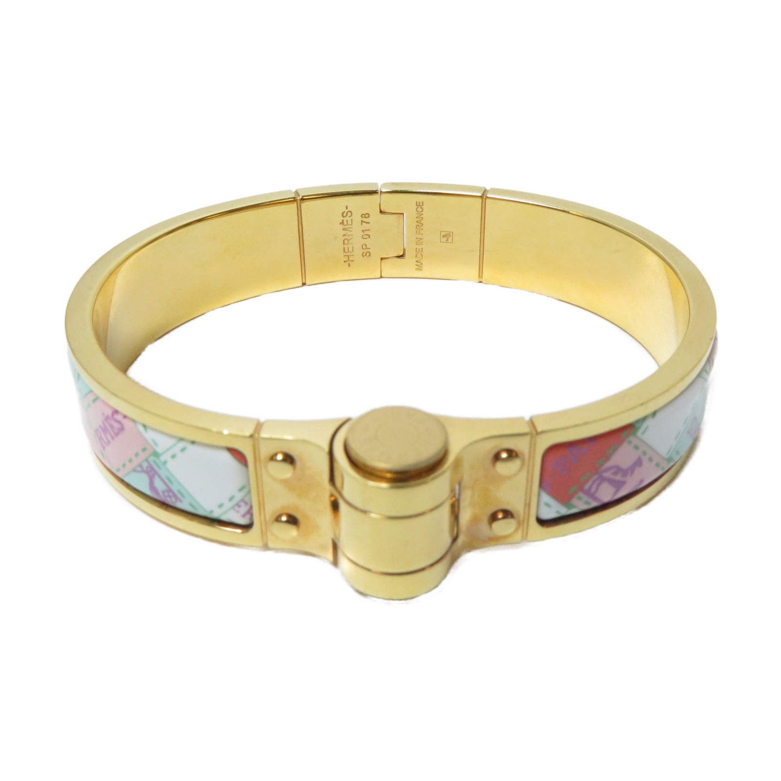 HERMES 金屬Charniere Bracelet金扣手鐲白色/紅色/粉紅色