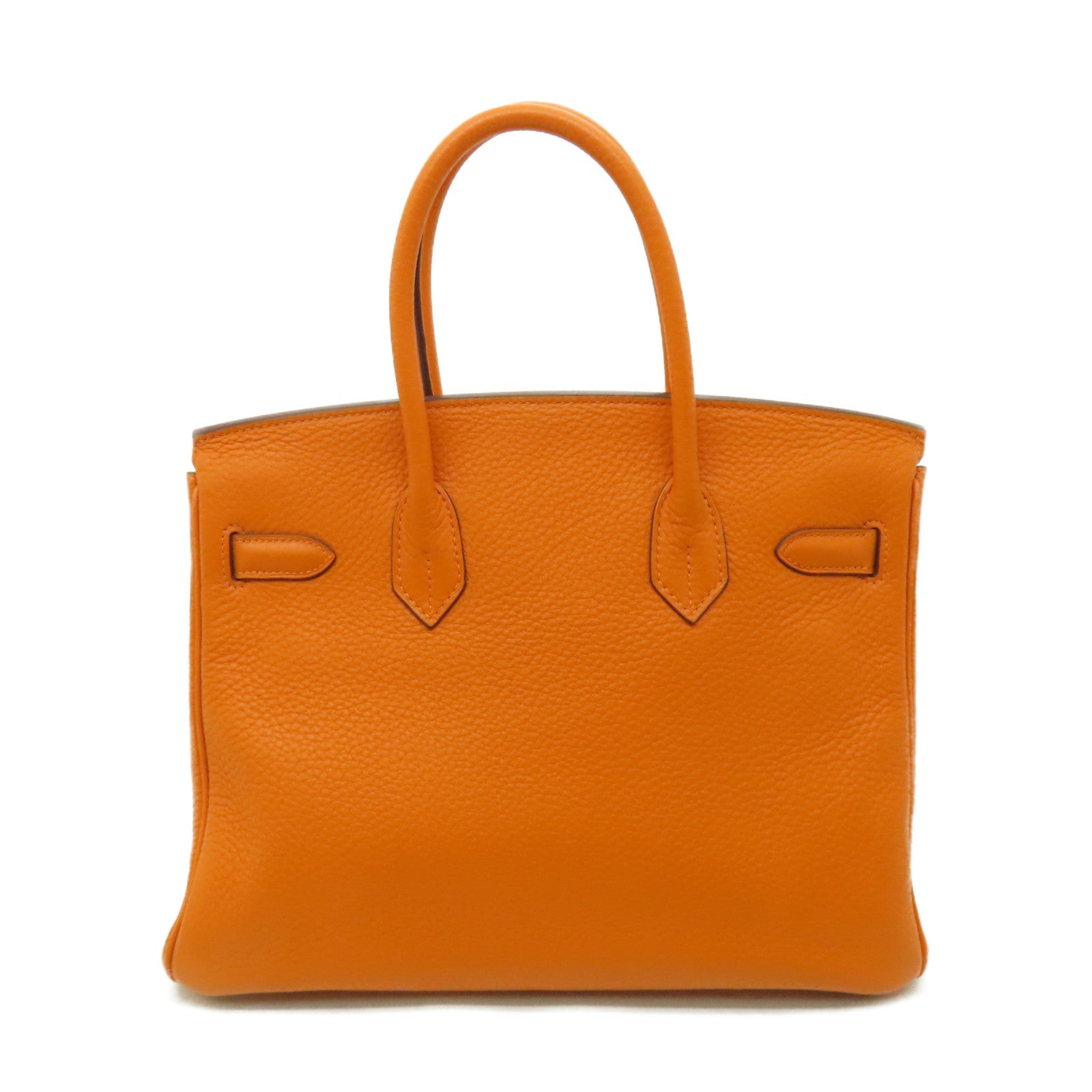 HERMES 【激減優惠】Clemence皮革Birkin 30銀扣手提包橙色