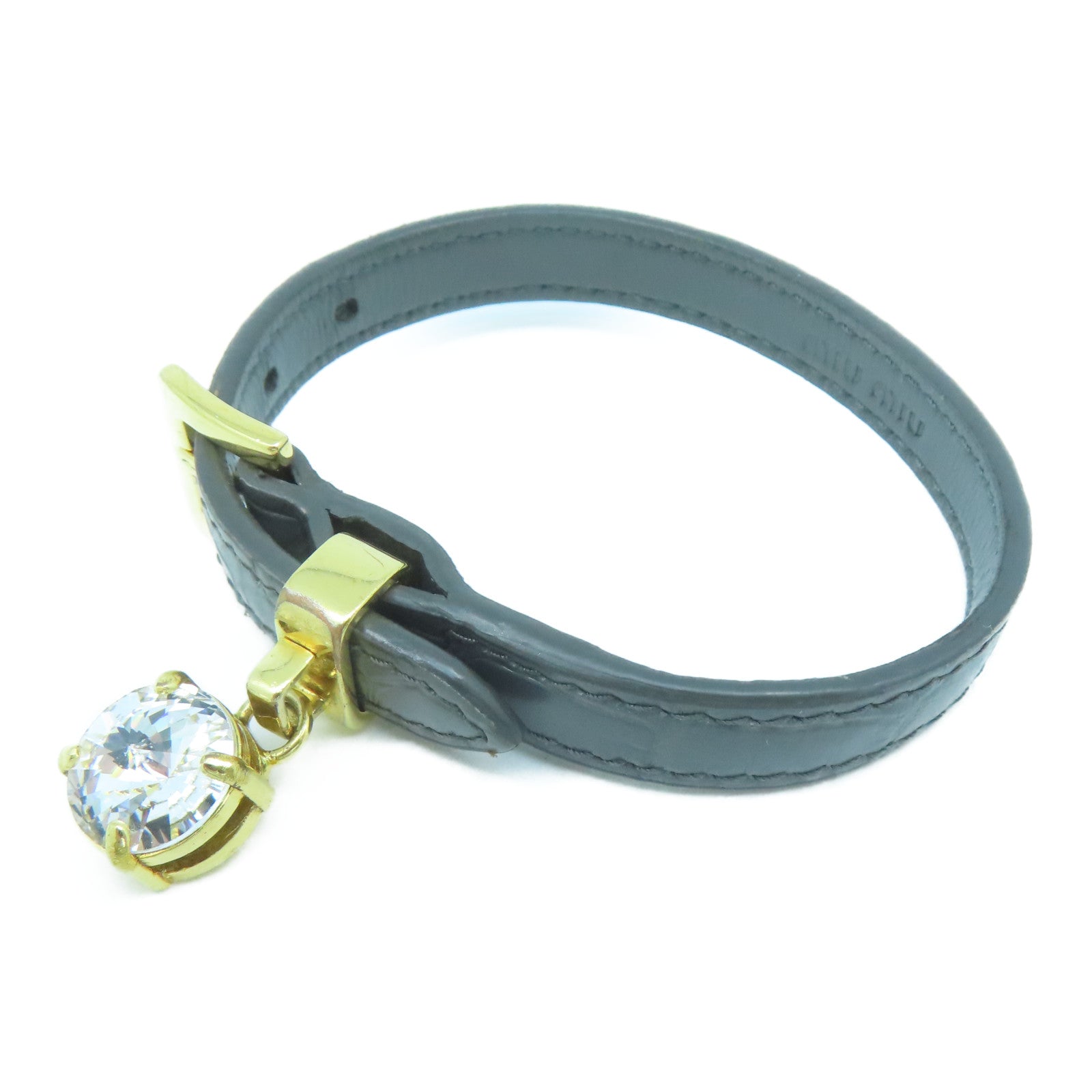 Miu Miu 牛皮皮革/金属Bracelet金扣手镯灰色