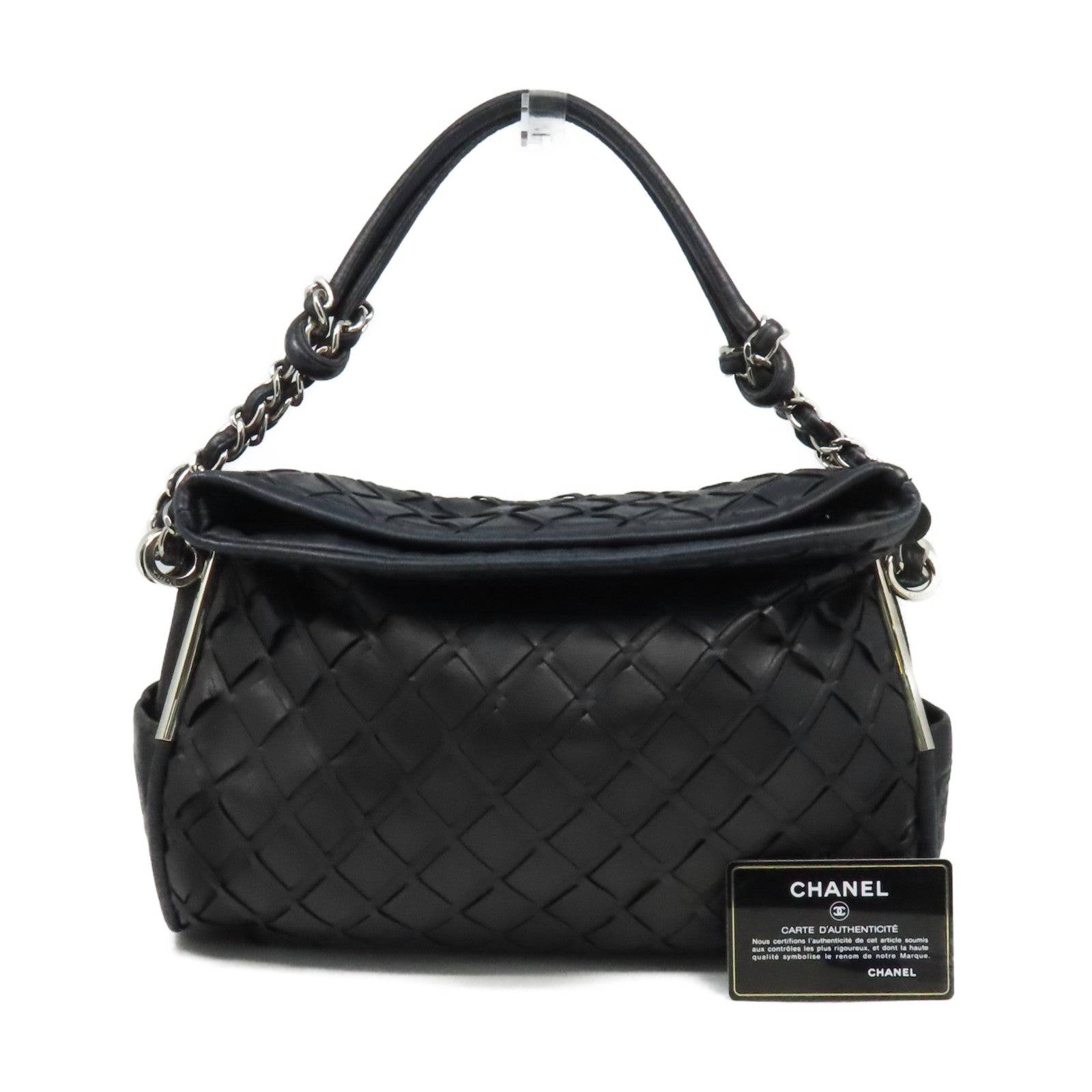 CHANEL 菱格羊皮皮革Shoulder Bag銀扣鏈帶肩背袋黑色