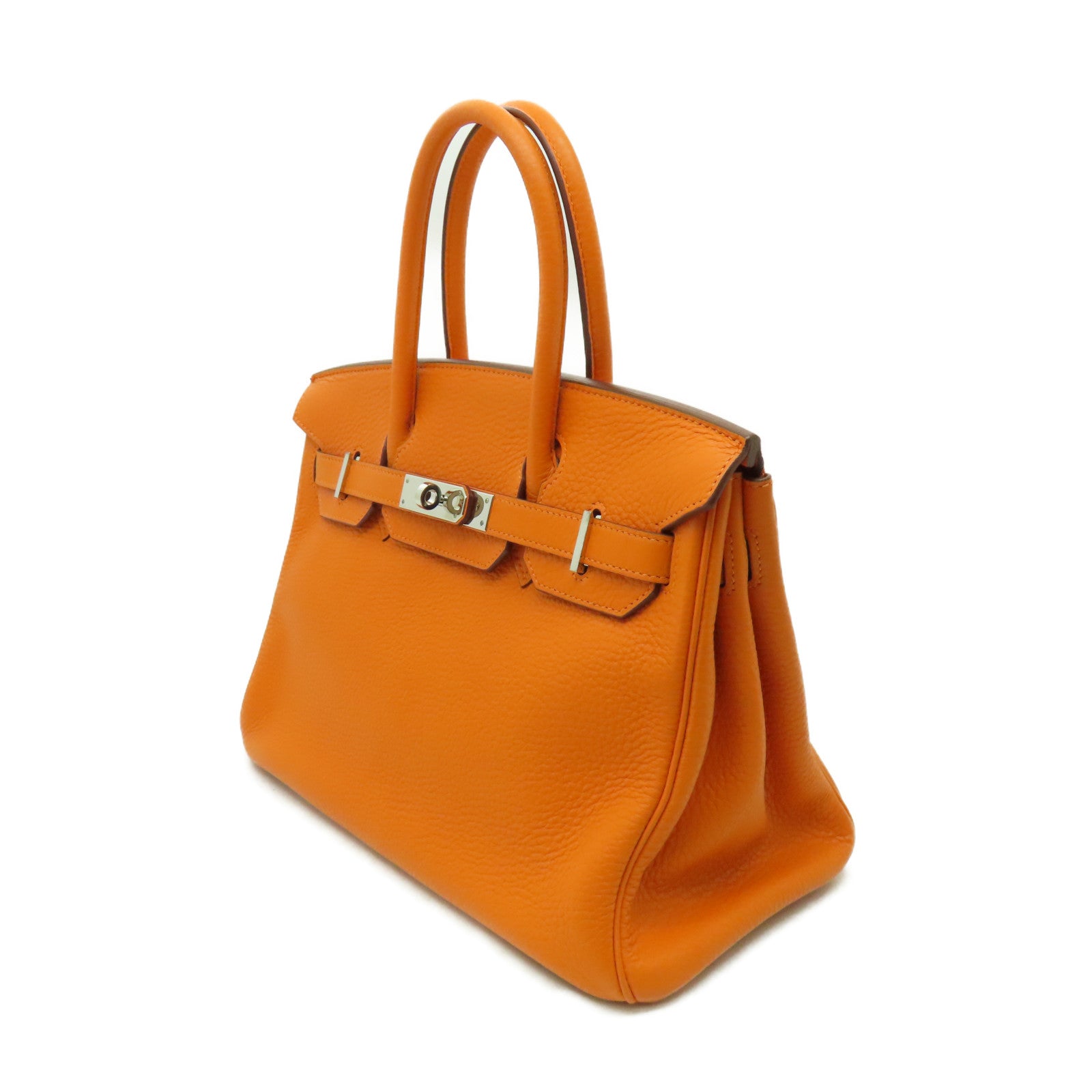 HERMES 【激減優惠】Clemence皮革Birkin 30銀扣手提包橙色