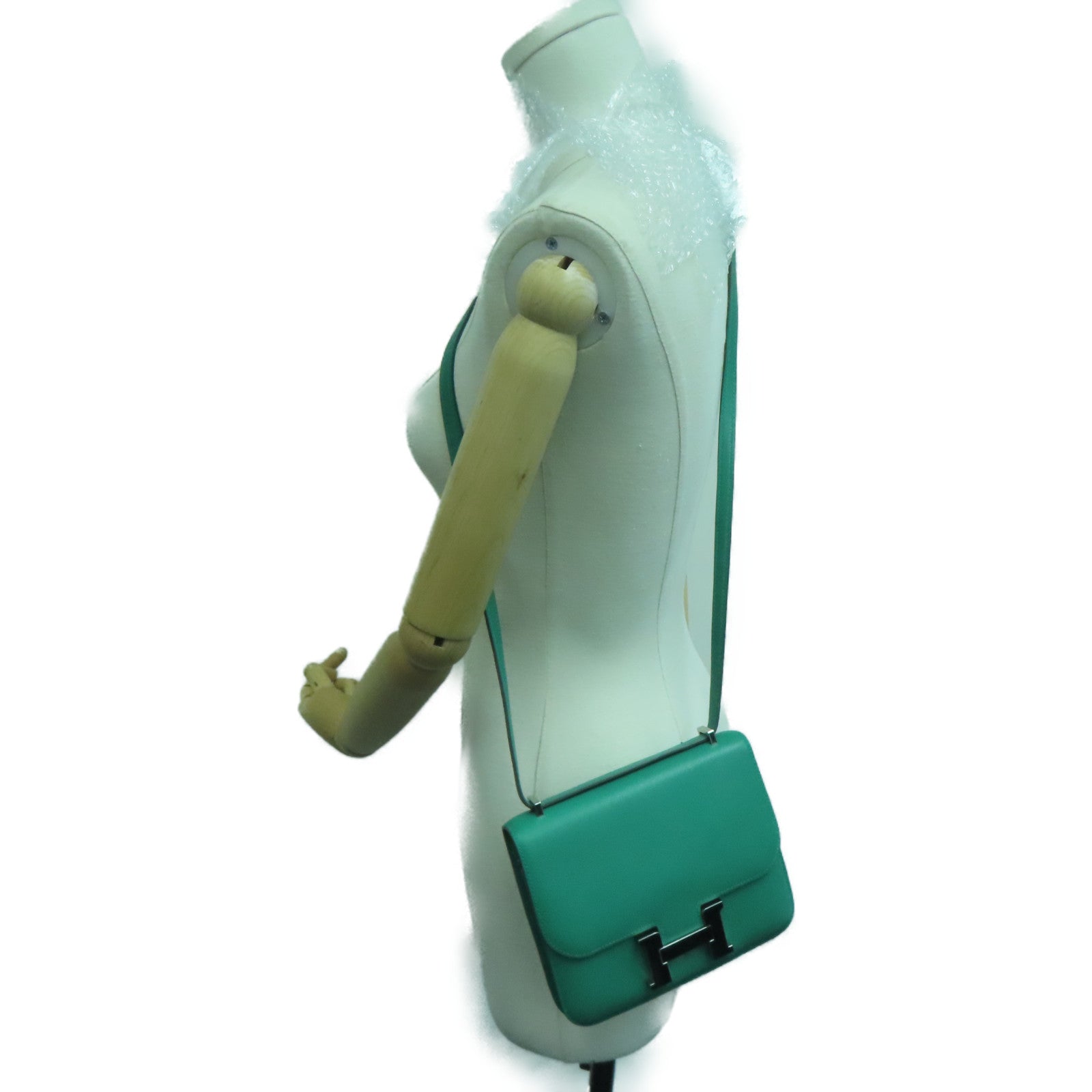 HERMES Evercolor皮革Mini Constance銀扣肩背袋Vert Vertigo絲絨綠色