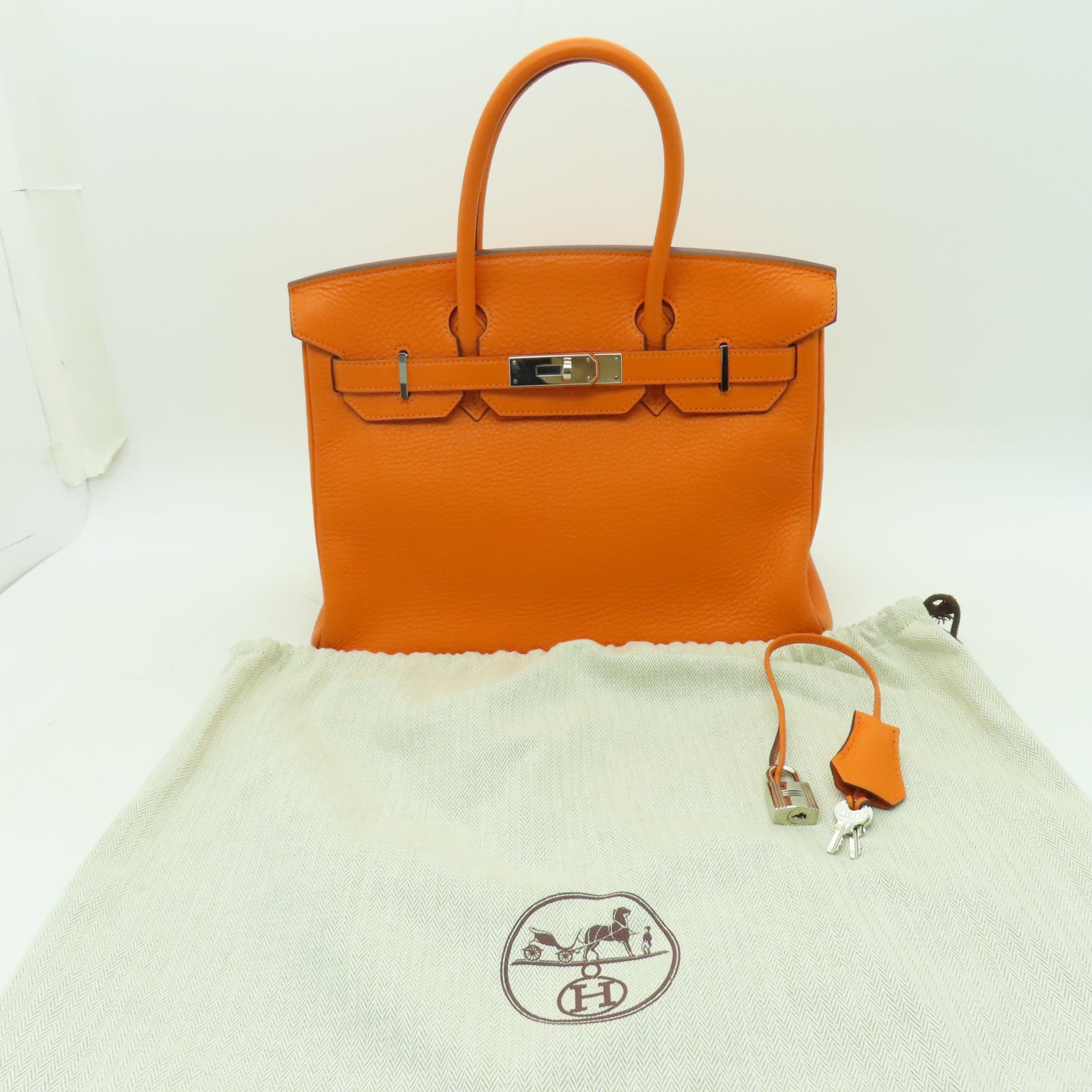HERMES 【激減優惠】Clemence皮革Birkin 30銀扣手提包橙色