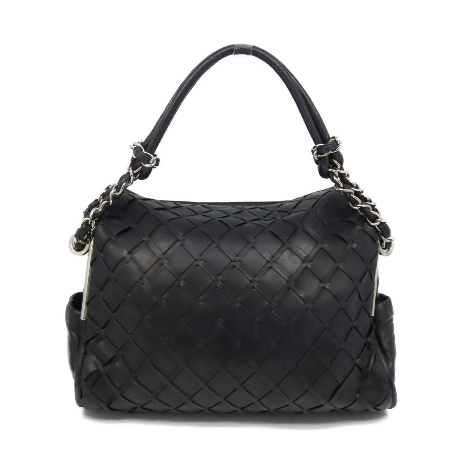 CHANEL 菱格羊皮皮革Shoulder Bag銀扣鏈帶肩背袋黑色