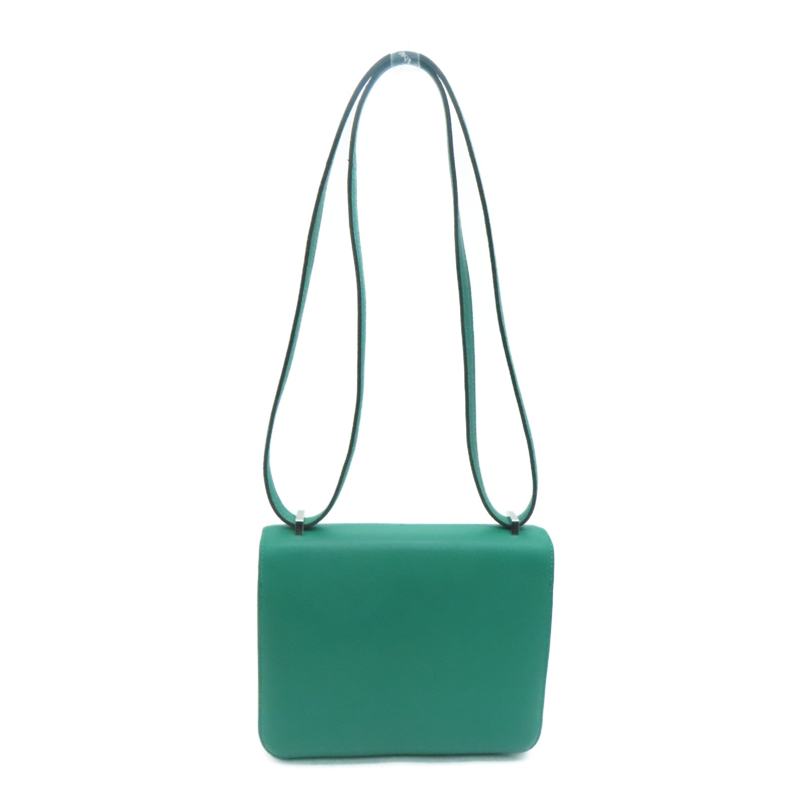 HERMES Evercolor皮革Mini Constance銀扣肩背袋Vert Vertigo絲絨綠色