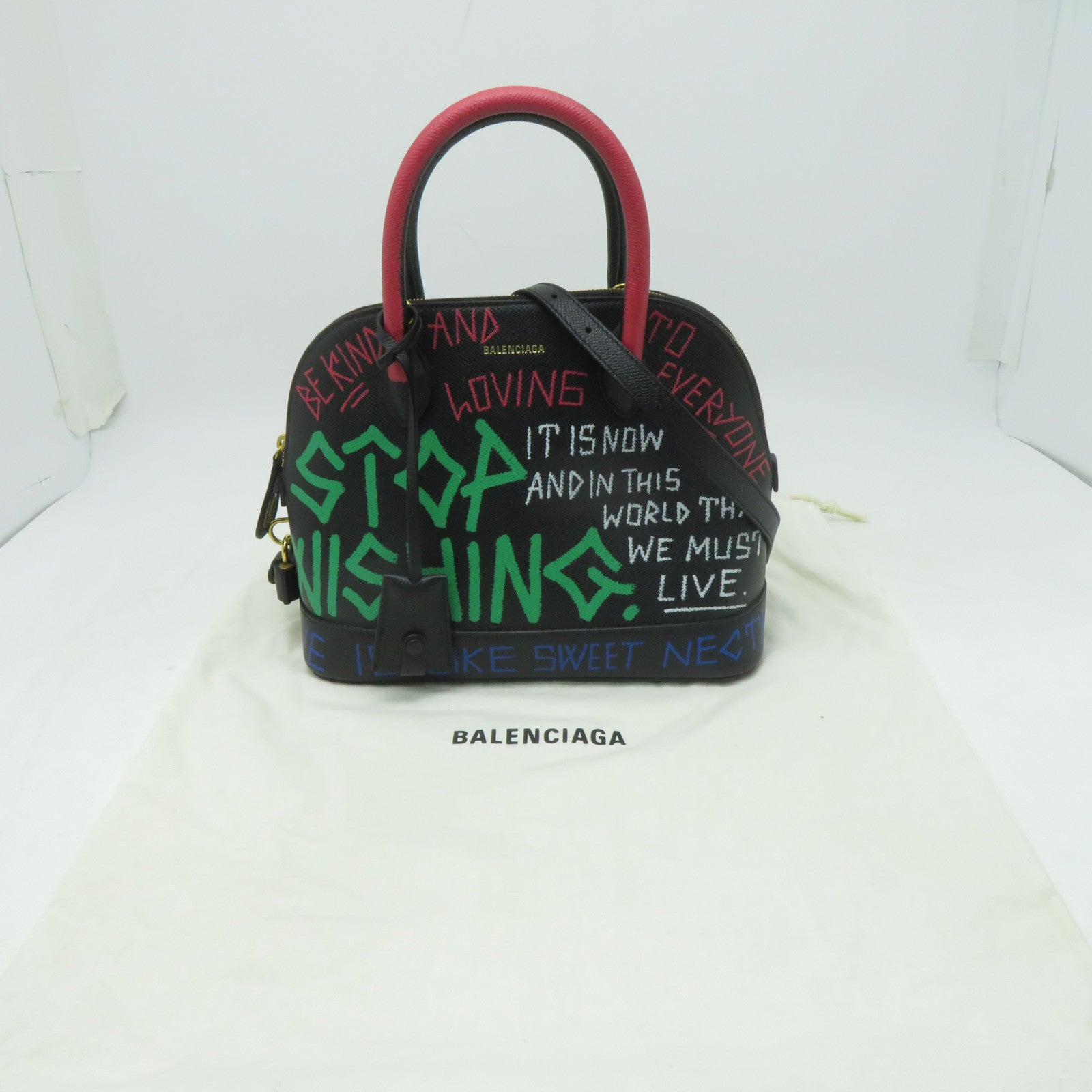 BALENCIAGA 牛皮皮革Graffiti Ville金扣手挽肩背兩用袋黑色