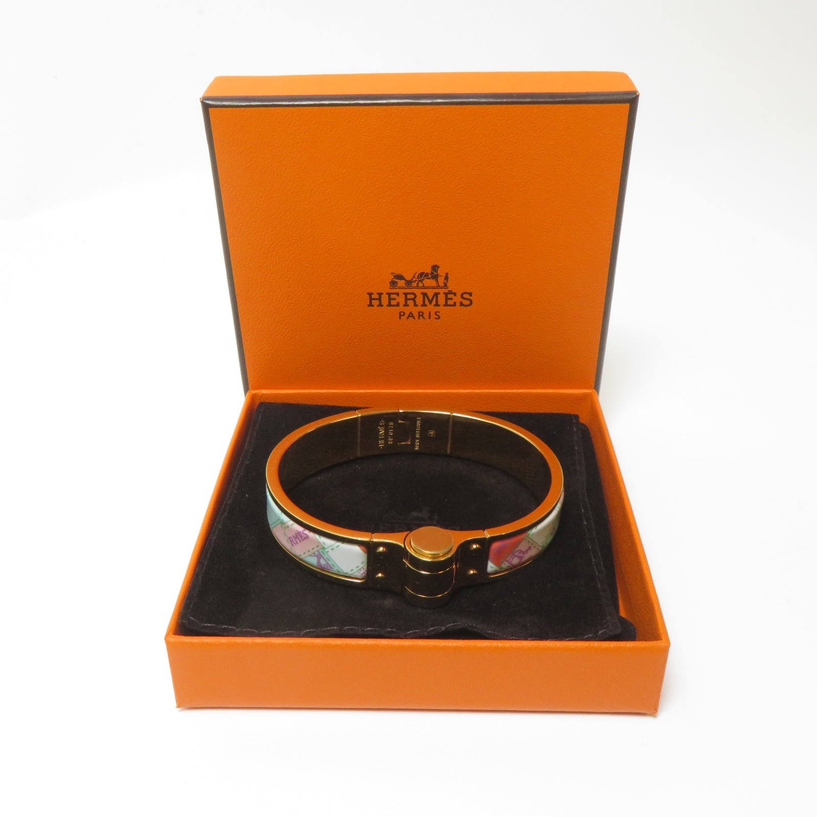 HERMES 金屬Charniere Bracelet金扣手鐲白色/紅色/粉紅色