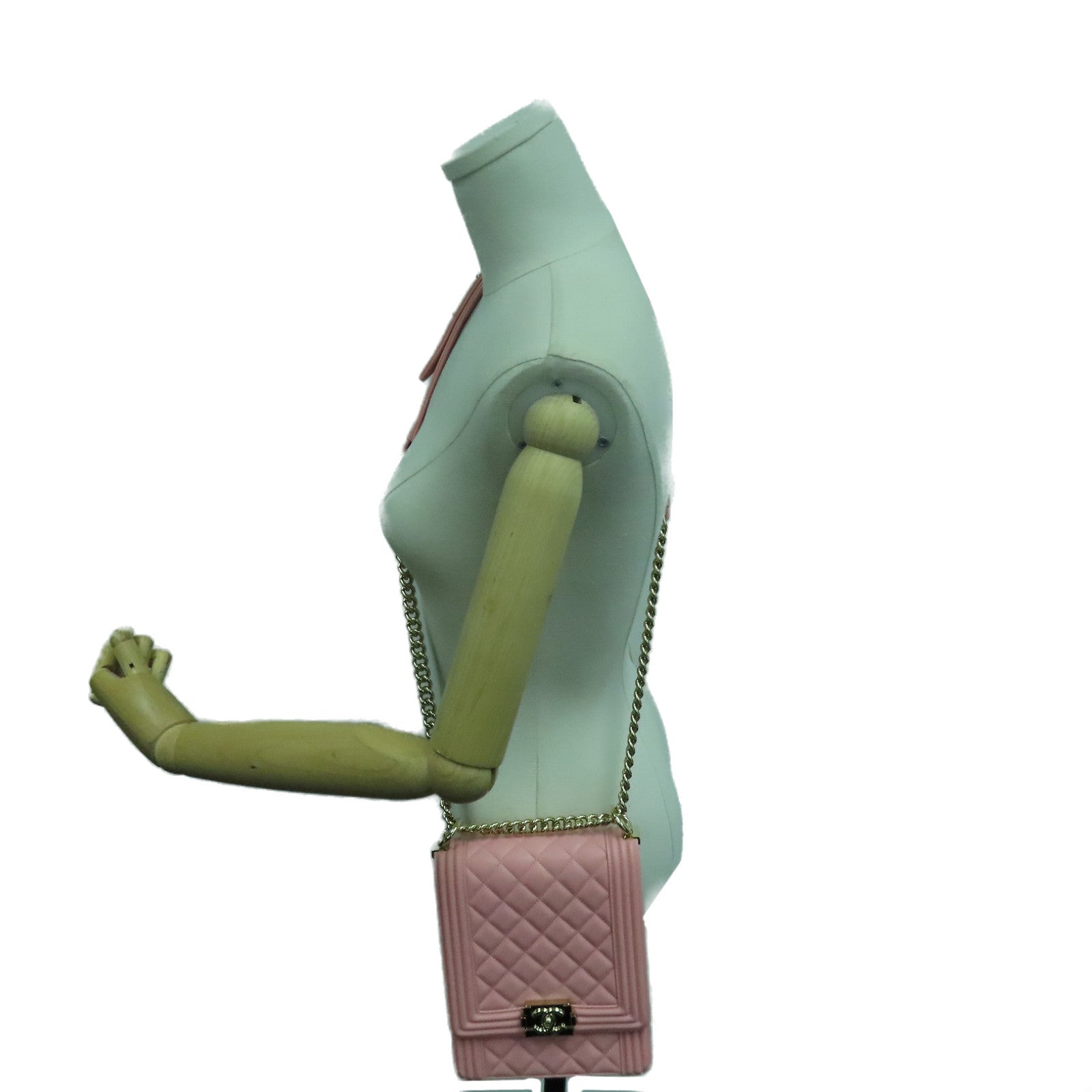 CHANEL 菱格羊皮皮革Boy Chain Shoulder Bag金扣链肩背袋粉红色