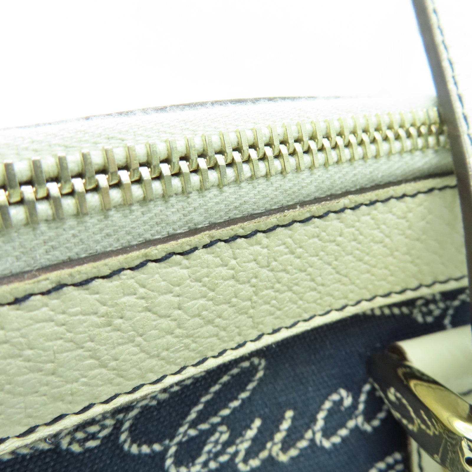 GUCCI 帆布Shoulder Bag銀扣肩背袋深藍色/白色