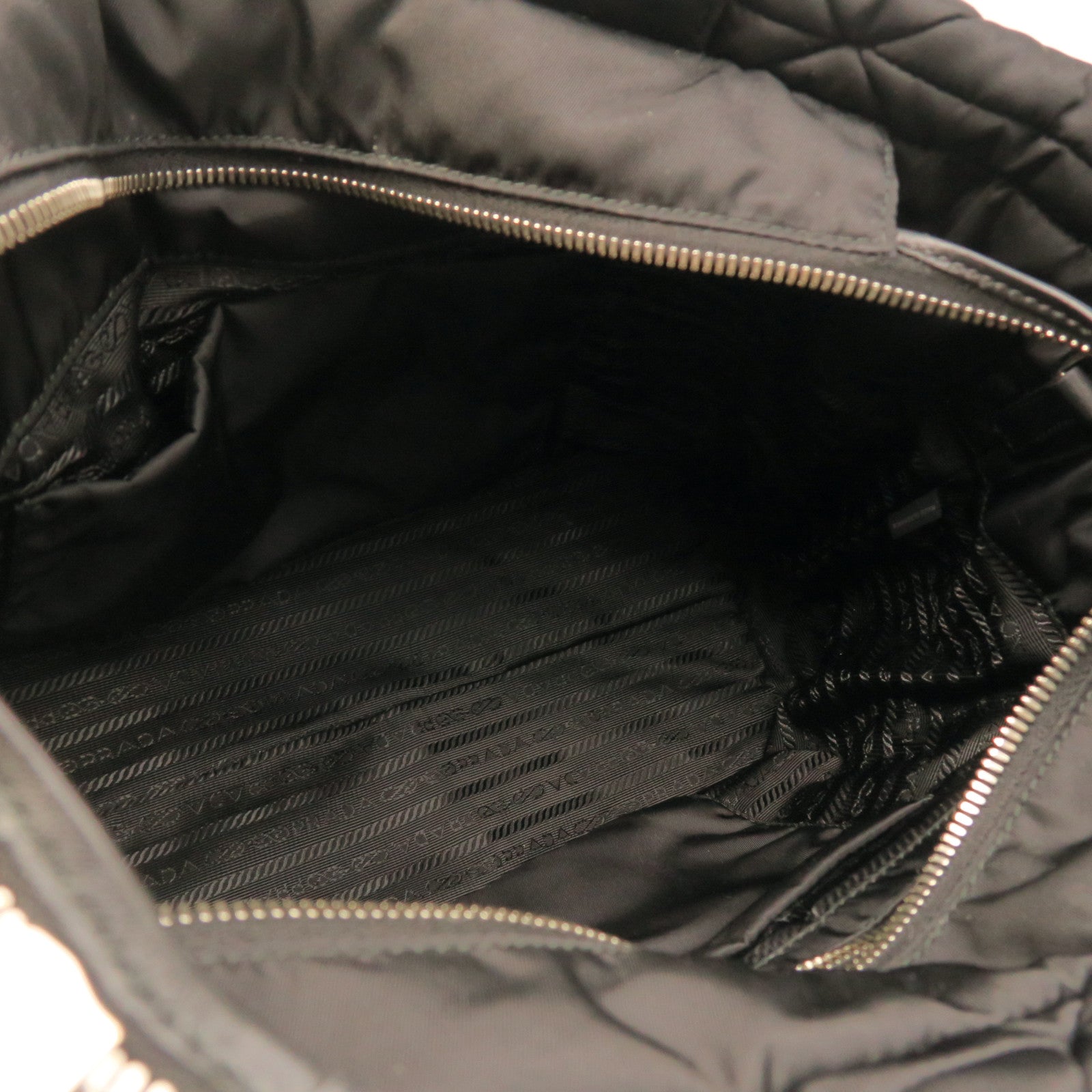 PRADA Rhombus Nylon Shoulder Bag Silver Buckle Handle Shoulder Bag Black