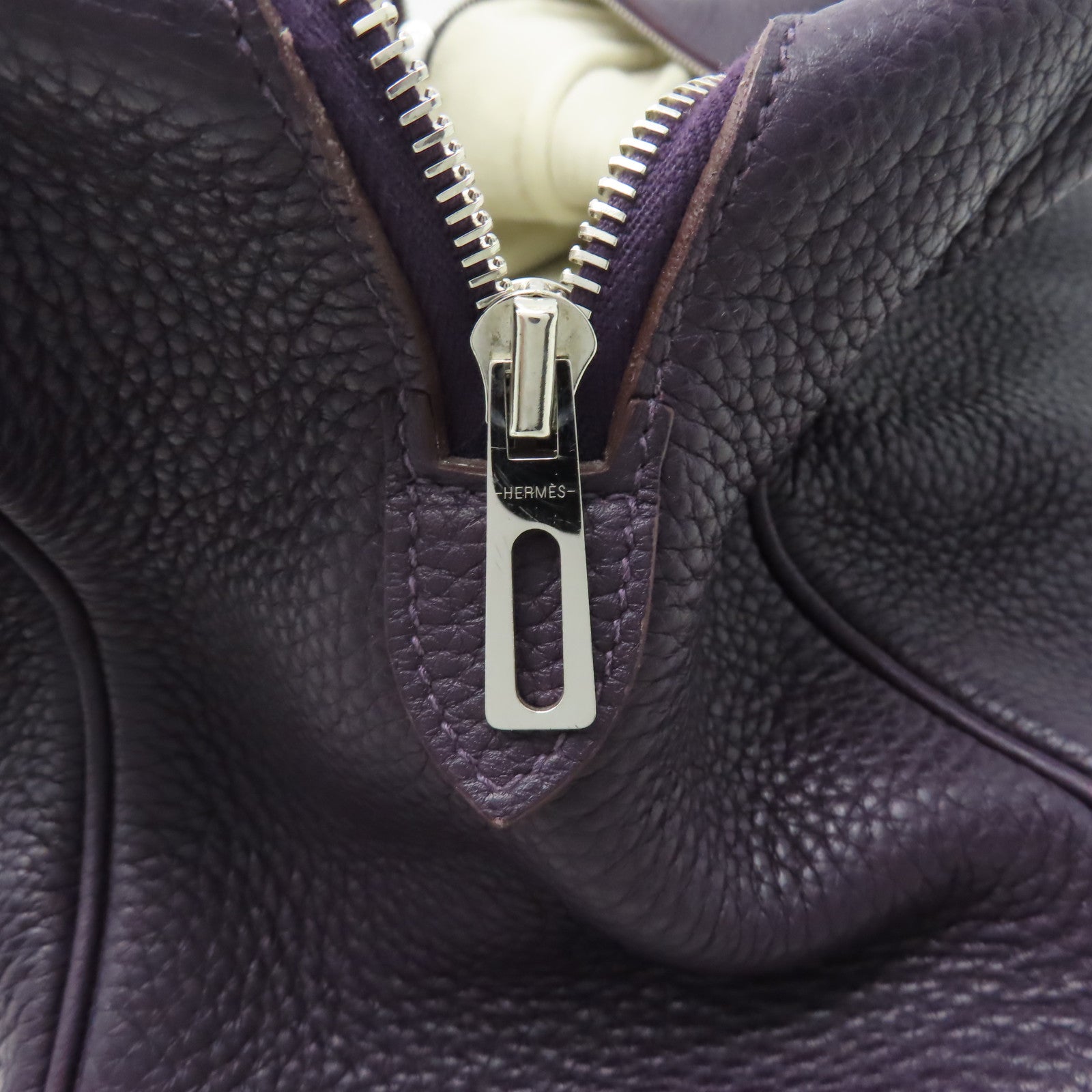 HERMES 【激減優惠】Clemence皮革 Victoria銀扣手挽袋紫色