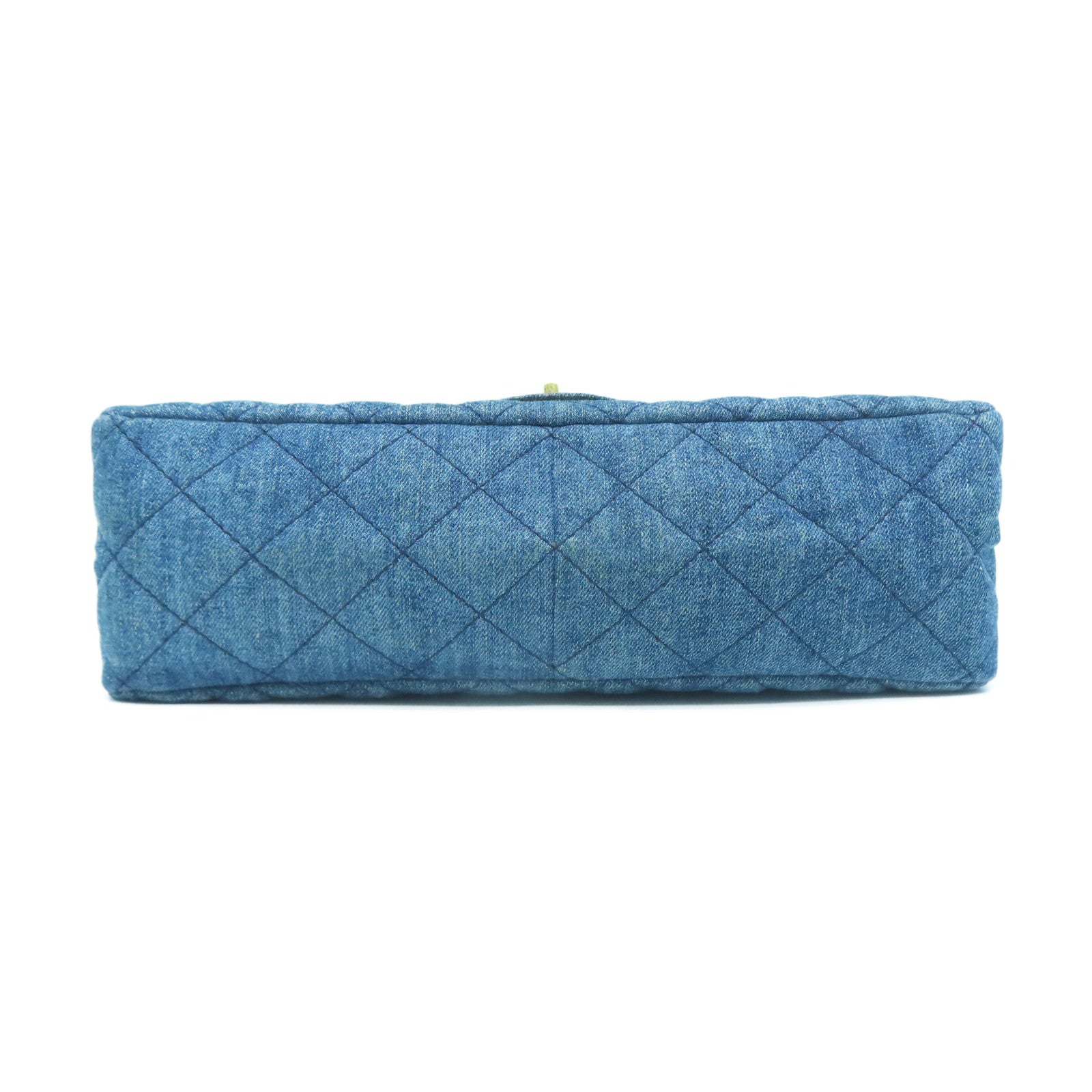 CHANEL 菱格牛仔布2.55金扣鏈帶肩背袋藍色