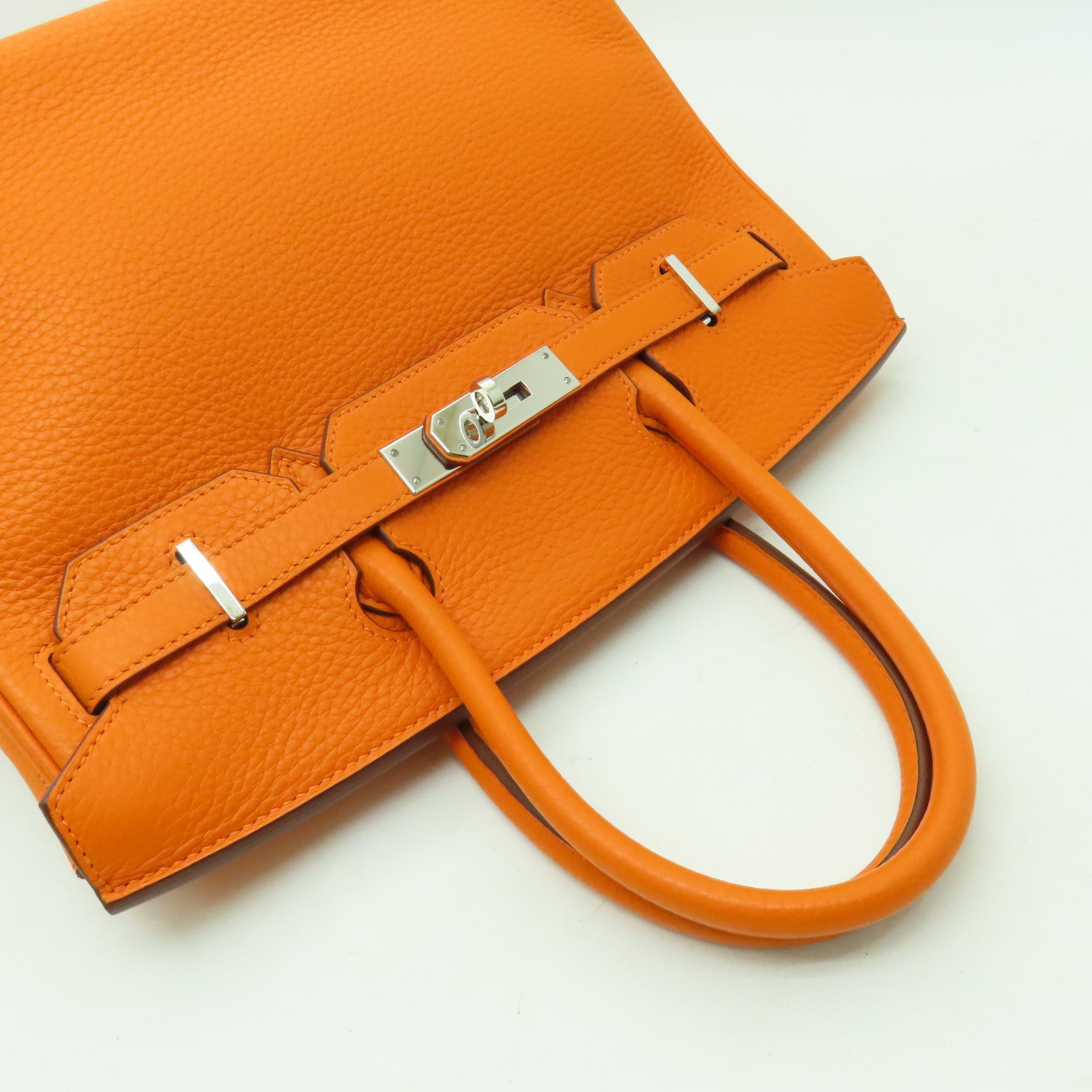 HERMES 【激減優惠】Clemence皮革Birkin 30銀扣手提包橙色