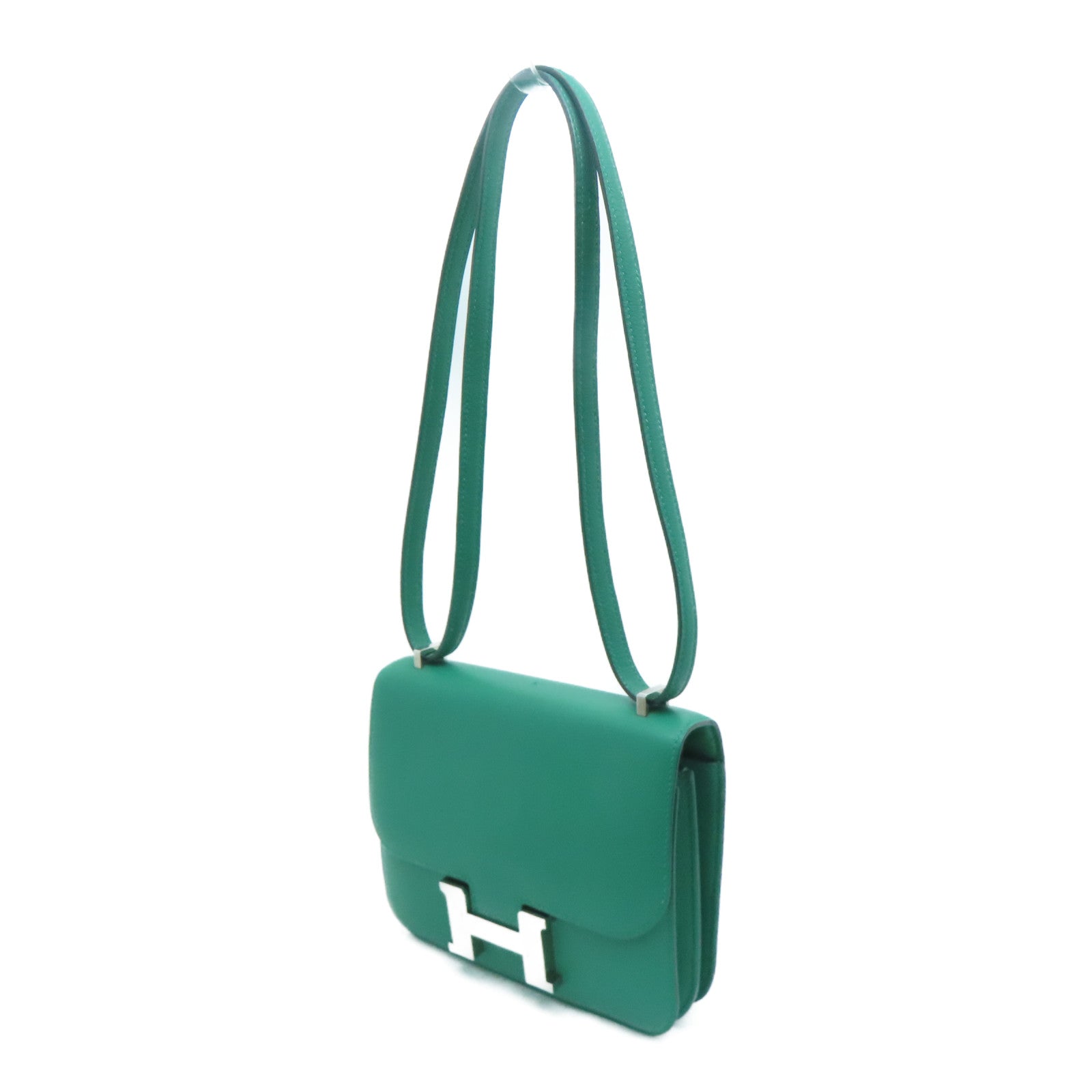 HERMES Evercolor皮革Mini Constance銀扣肩背袋Vert Vertigo絲絨綠色
