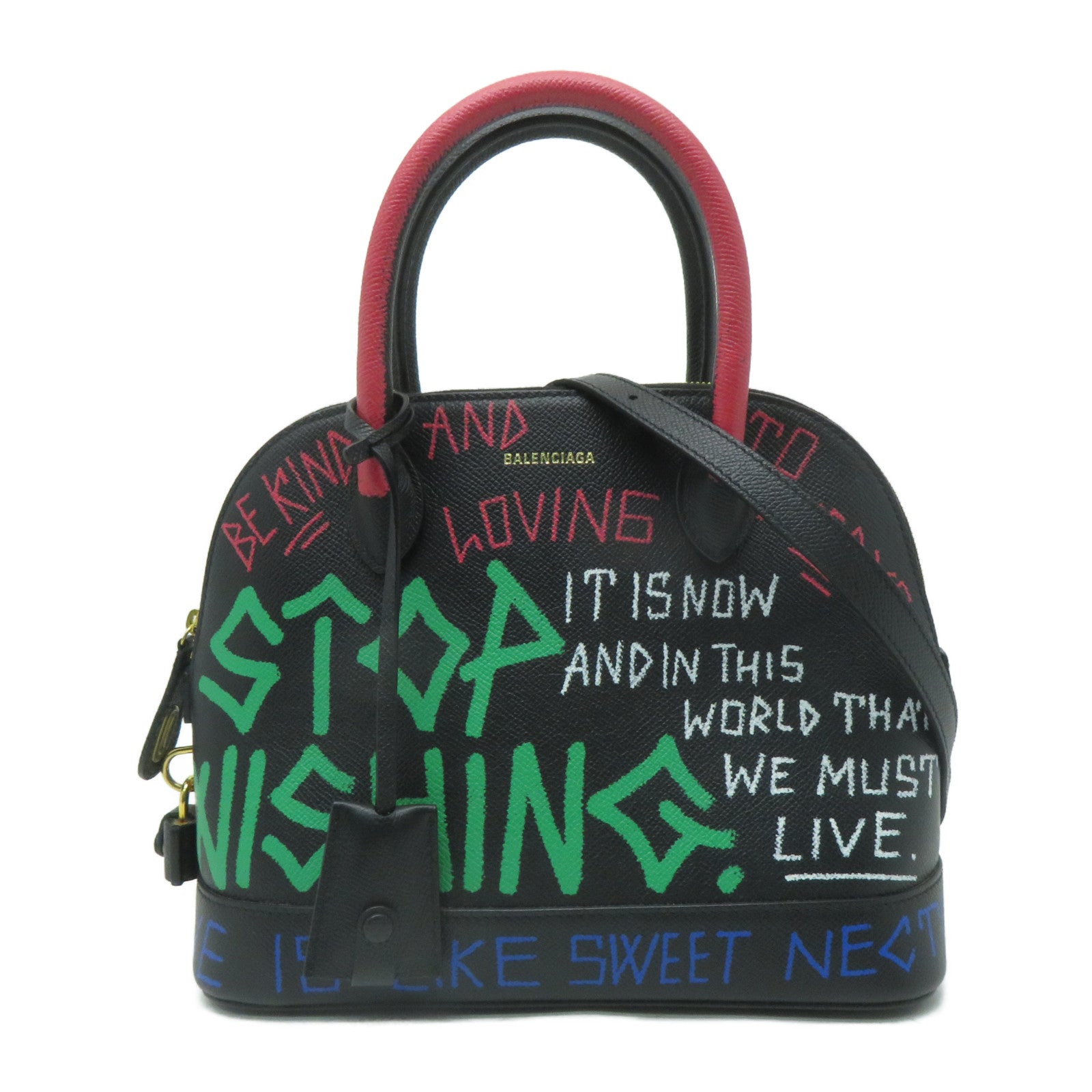 BALENCIAGA 牛皮皮革Graffiti Ville金扣手挽肩背兩用袋黑色