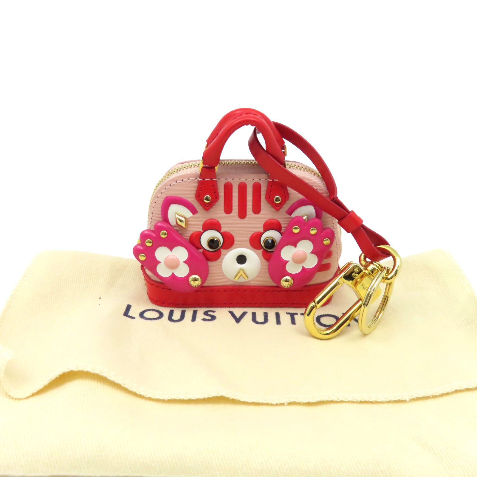 LOUIS VUITTON Epi Wild Puppet Alma Cat Bag Charm and Key Holder掛飾粉紅色/紅色