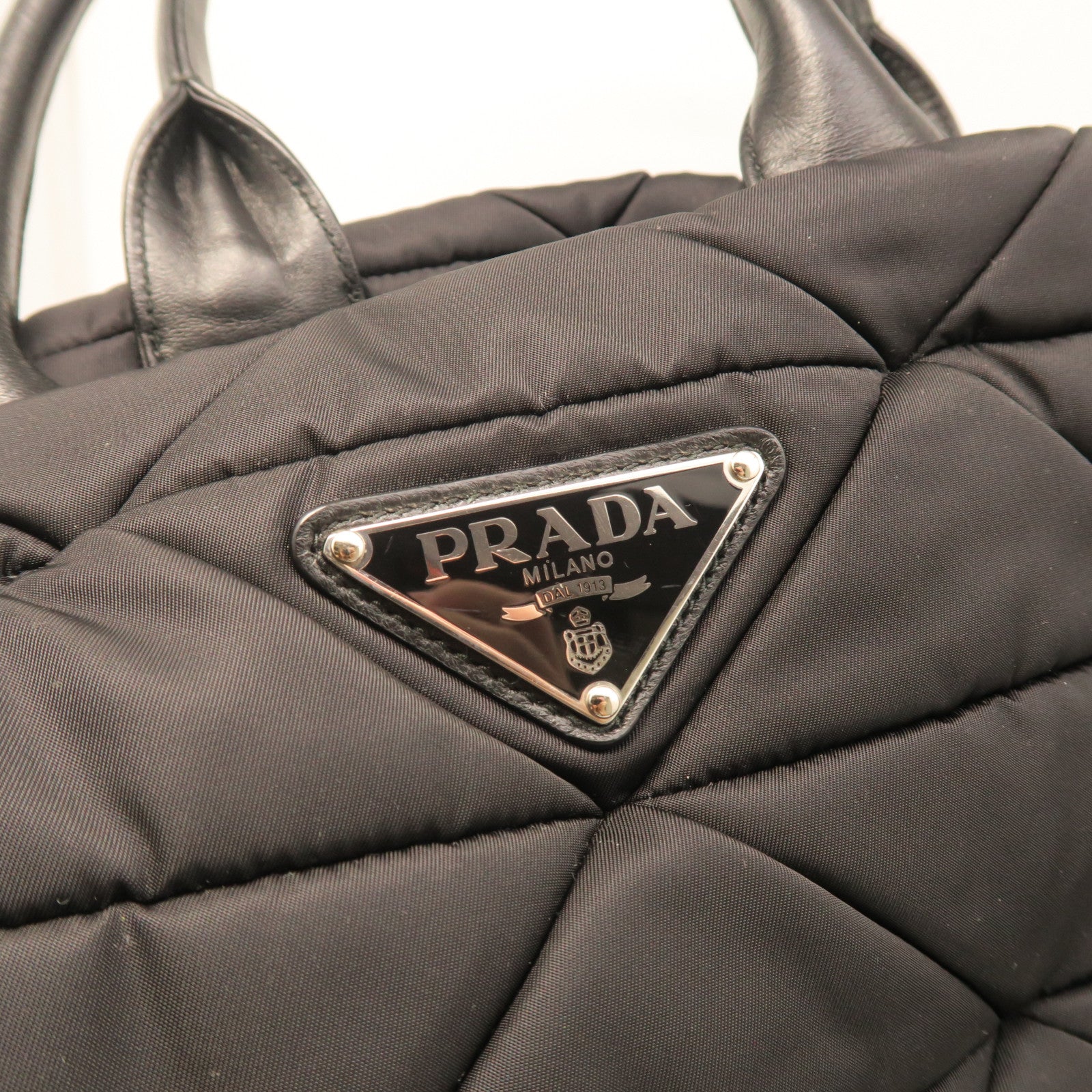 PRADA Rhombus Nylon Shoulder Bag Silver Buckle Handle Shoulder Bag Black