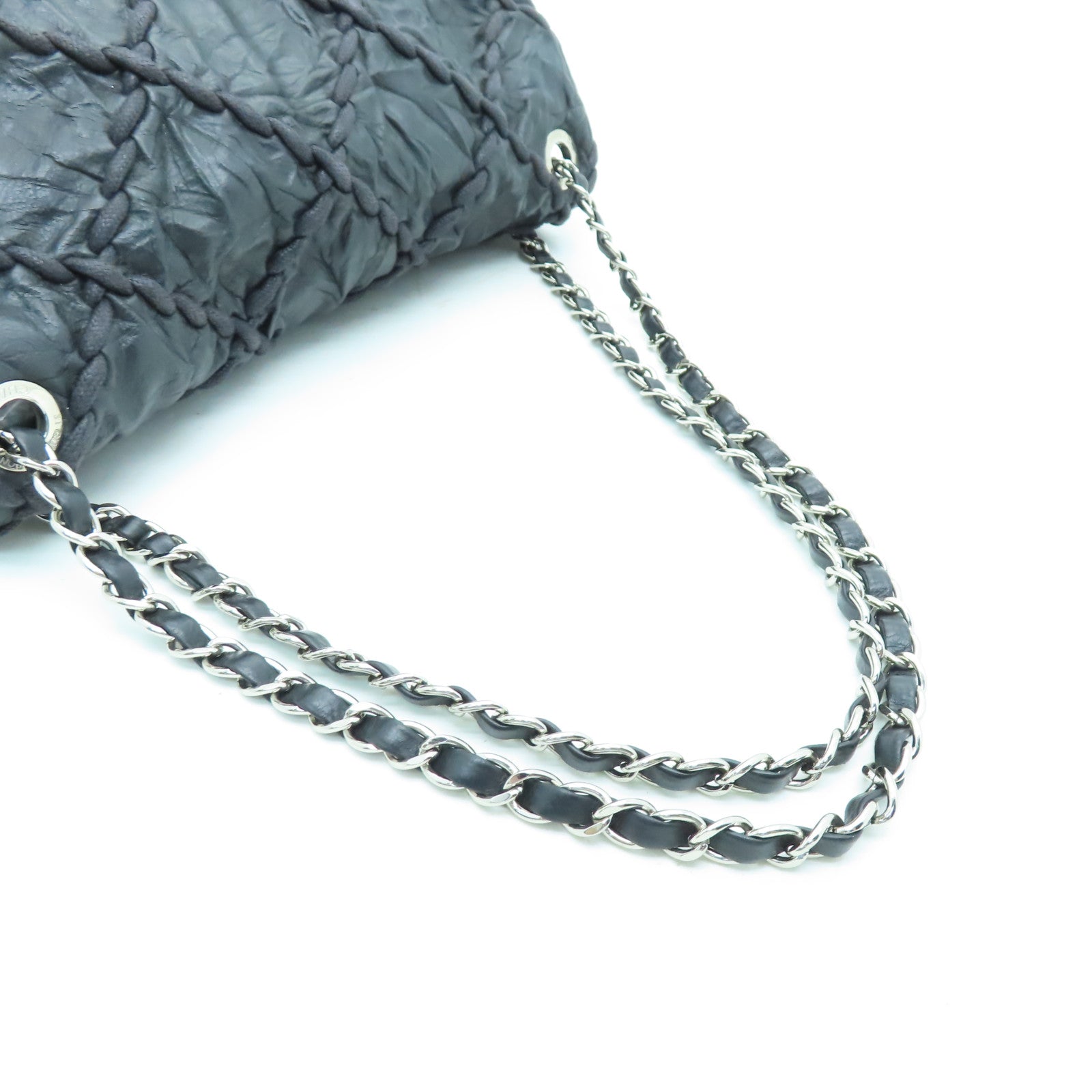 CHANEL 【激減優惠】菱格牛皮皮革Chain Shoulder銀扣鏈帶肩背袋黑色