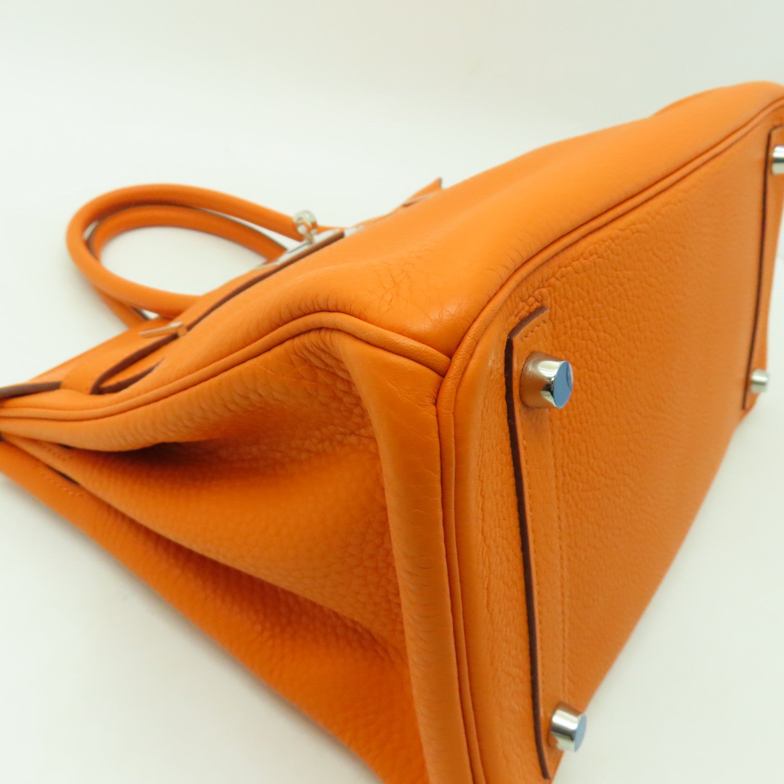 HERMES 【激減優惠】Clemence皮革Birkin 30銀扣手提包橙色