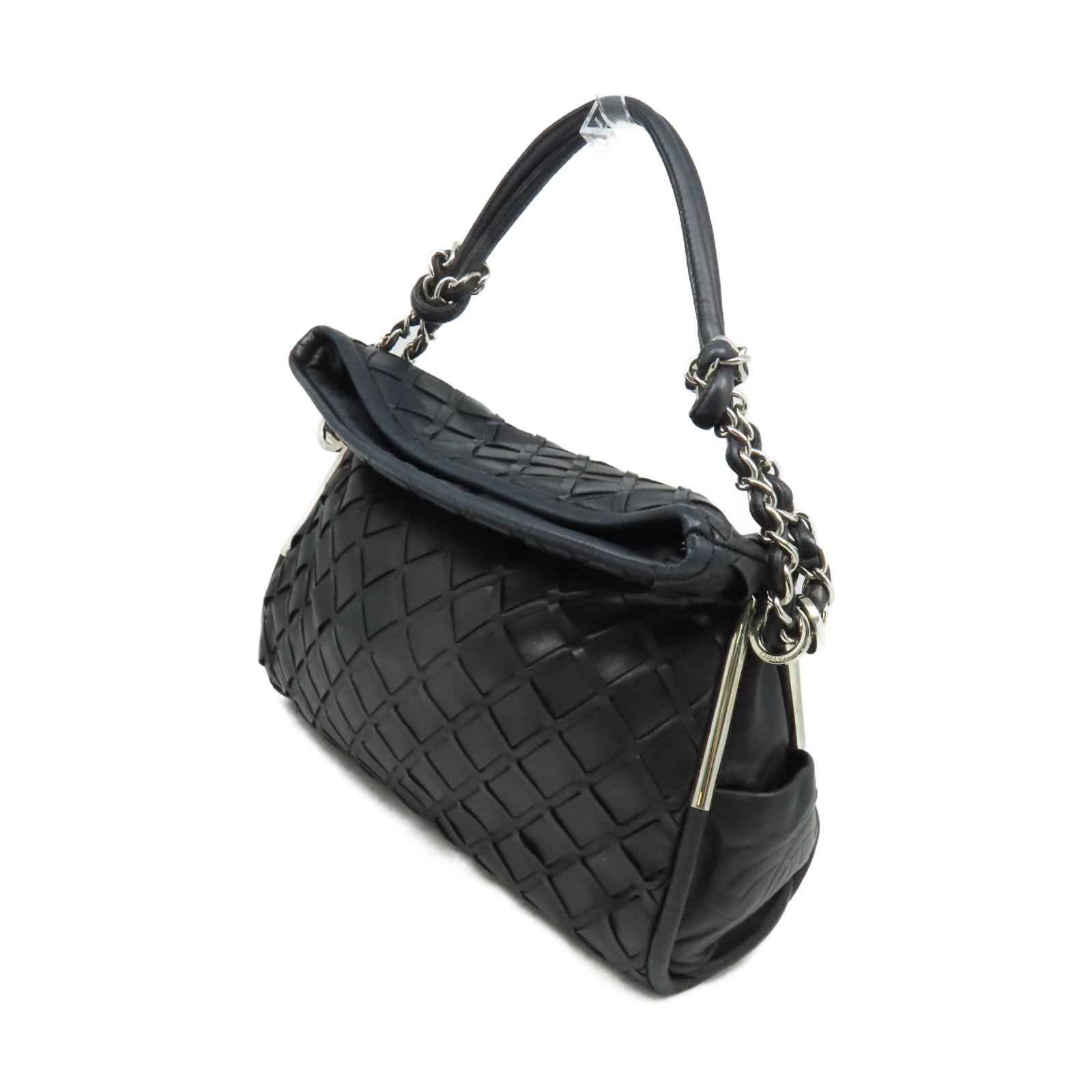 CHANEL 菱格羊皮皮革Shoulder Bag銀扣鏈帶肩背袋黑色