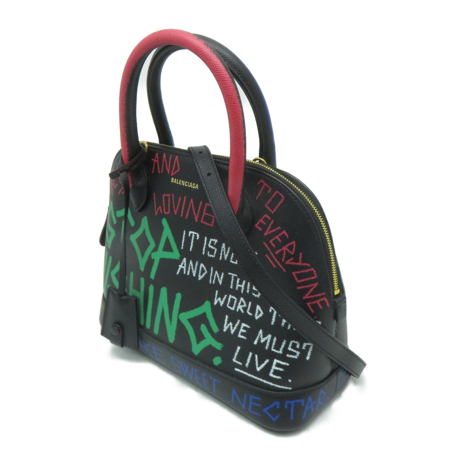 BALENCIAGA 牛皮皮革Graffiti Ville金扣手挽肩背兩用袋黑色