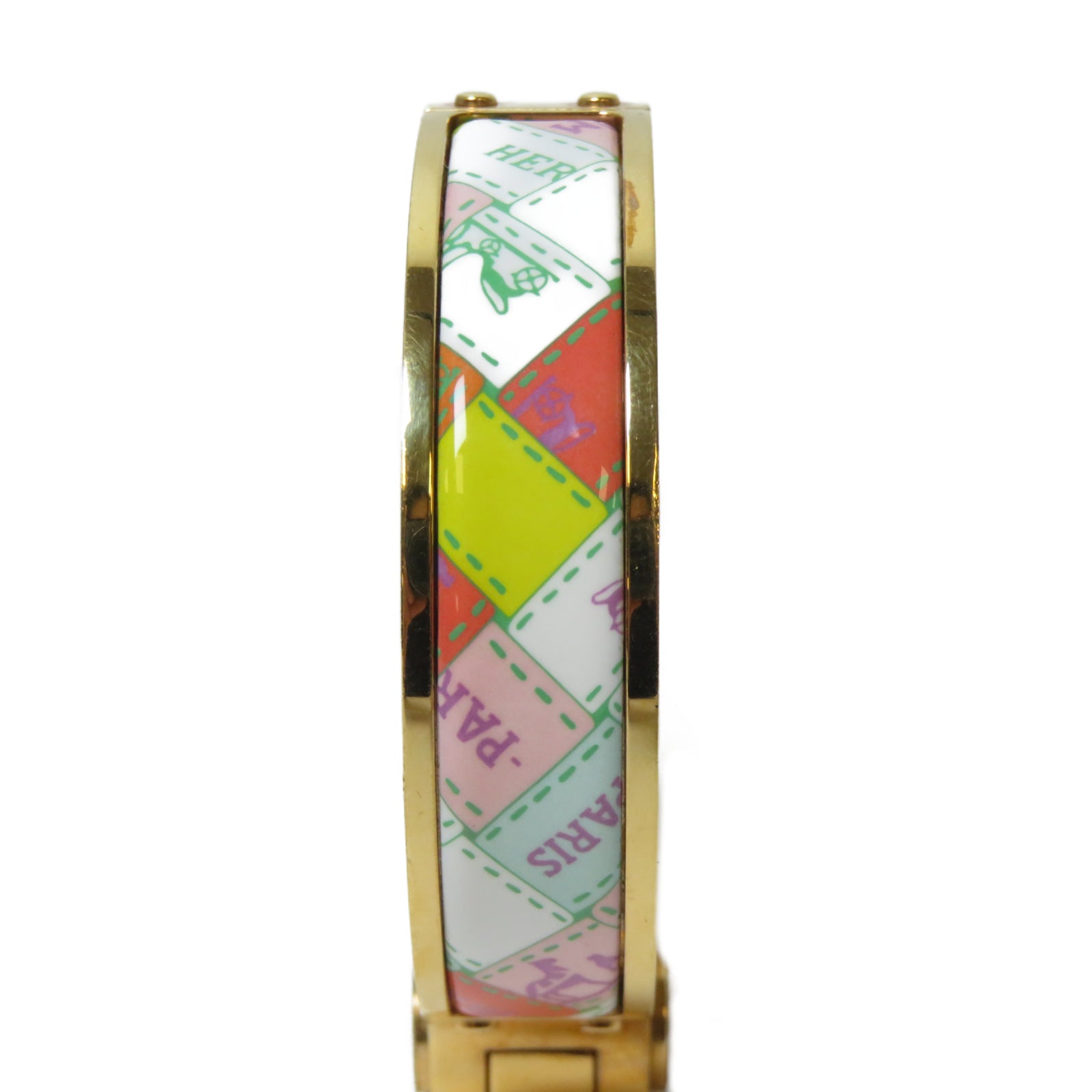HERMES 金屬Charniere Bracelet金扣手鐲白色/紅色/粉紅色