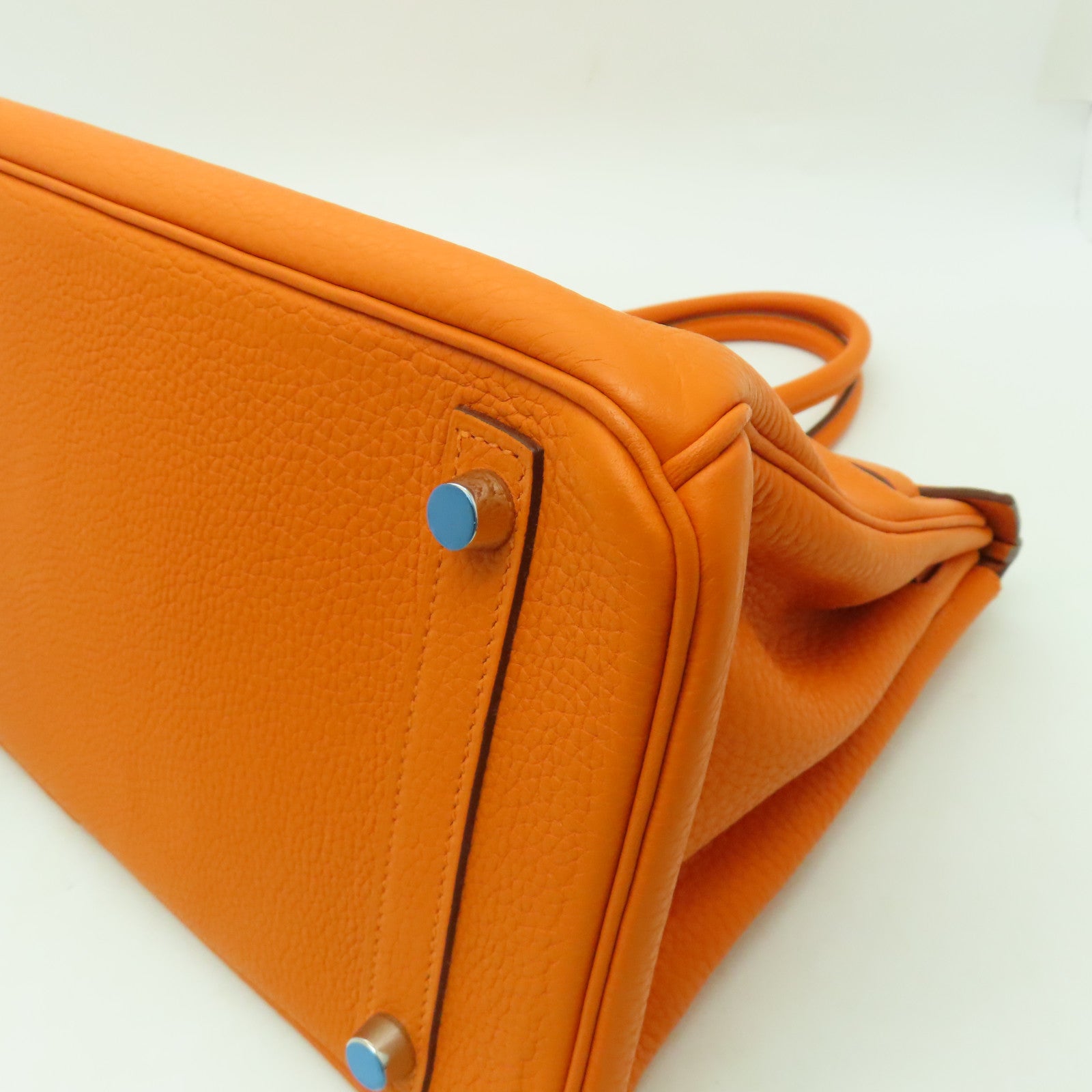 HERMES 【激減優惠】Clemence皮革Birkin 30銀扣手提包橙色