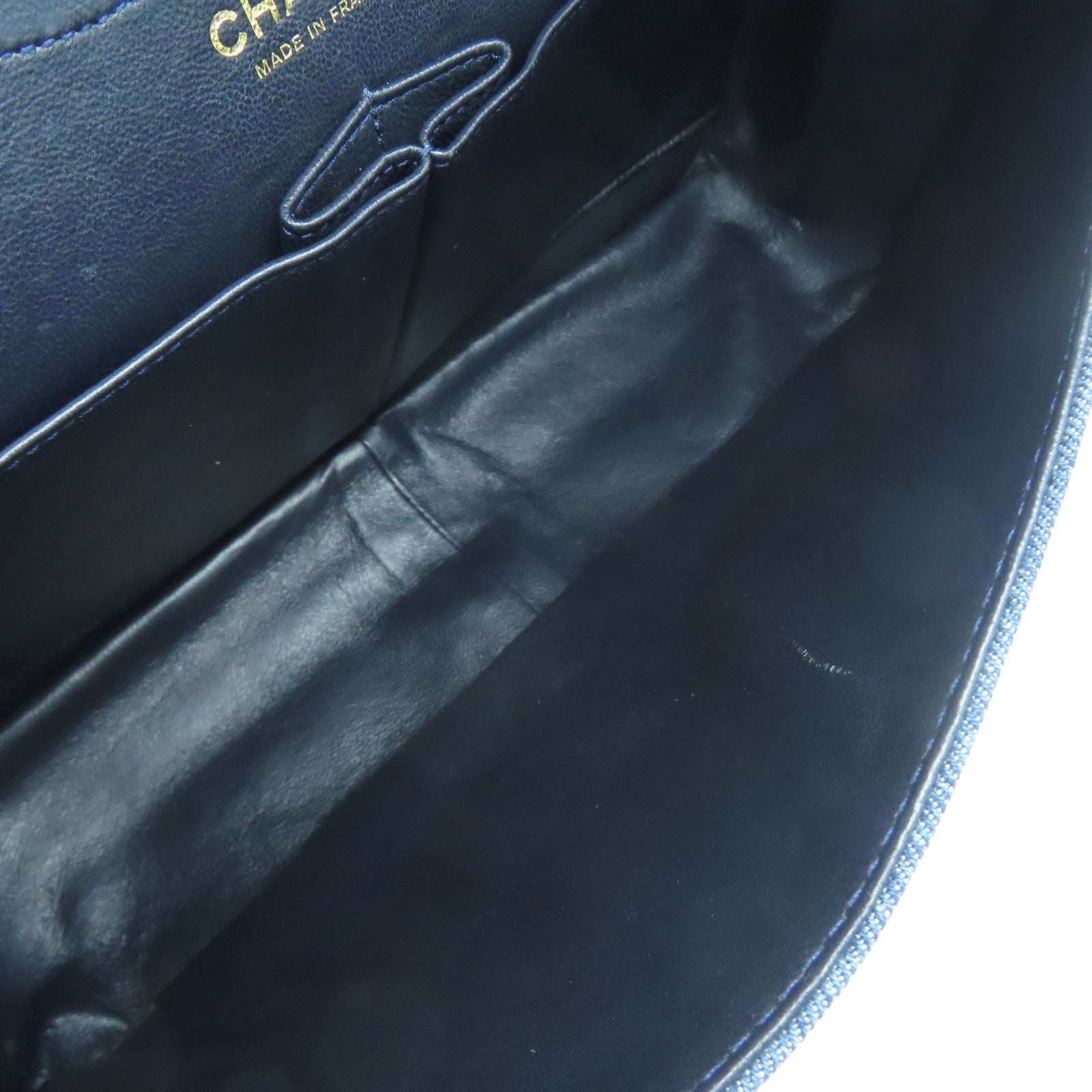 CHANEL 菱格牛仔布2.55金扣鏈帶肩背袋藍色