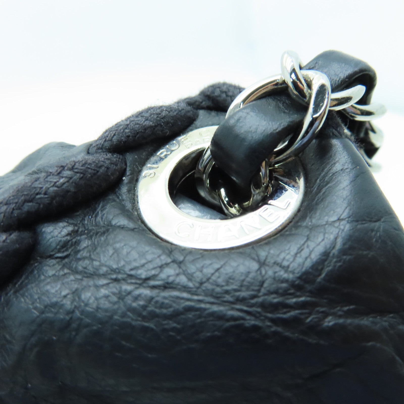 CHANEL 【激減優惠】菱格牛皮皮革Chain Shoulder銀扣鏈帶肩背袋黑色