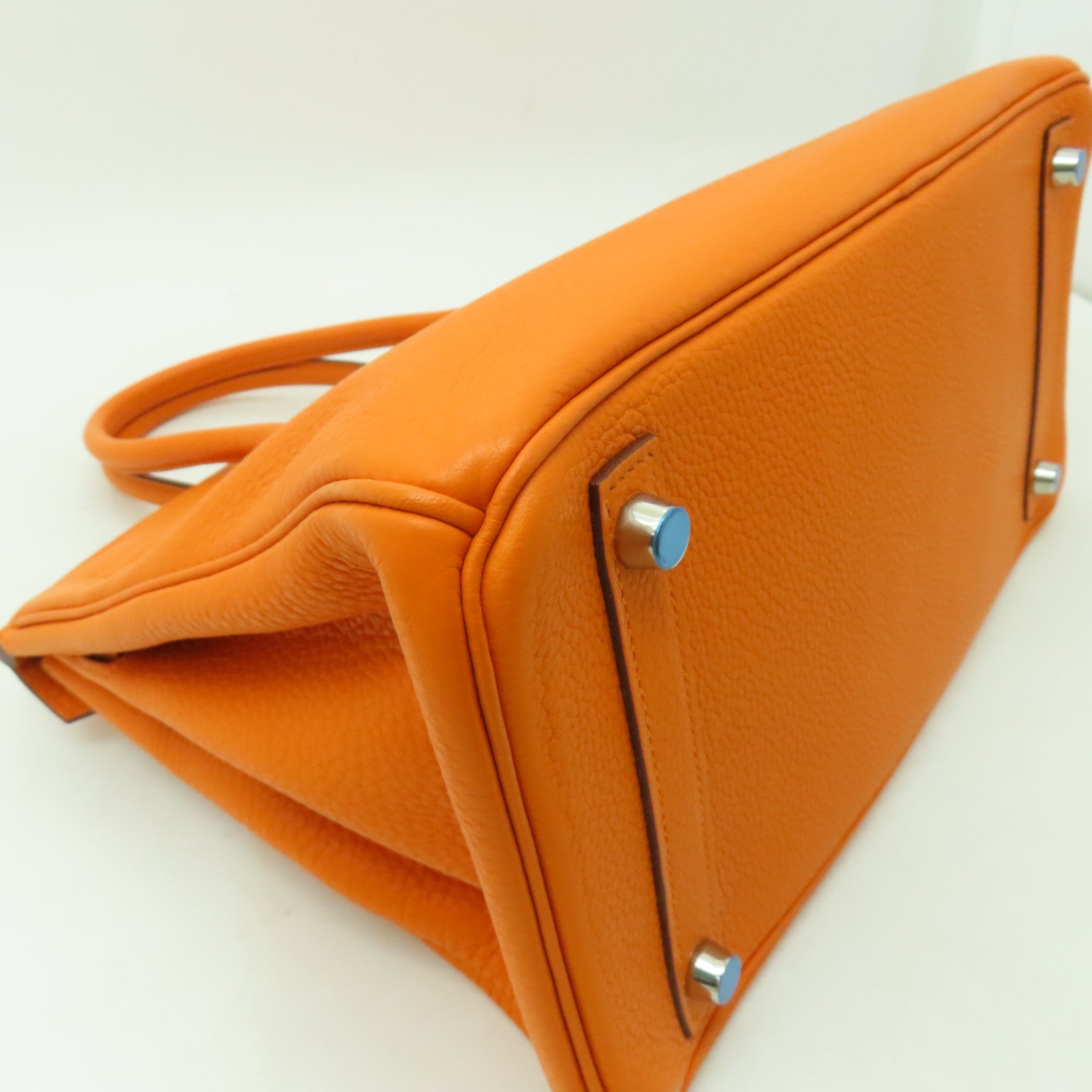 HERMES 【激減優惠】Clemence皮革Birkin 30銀扣手提包橙色