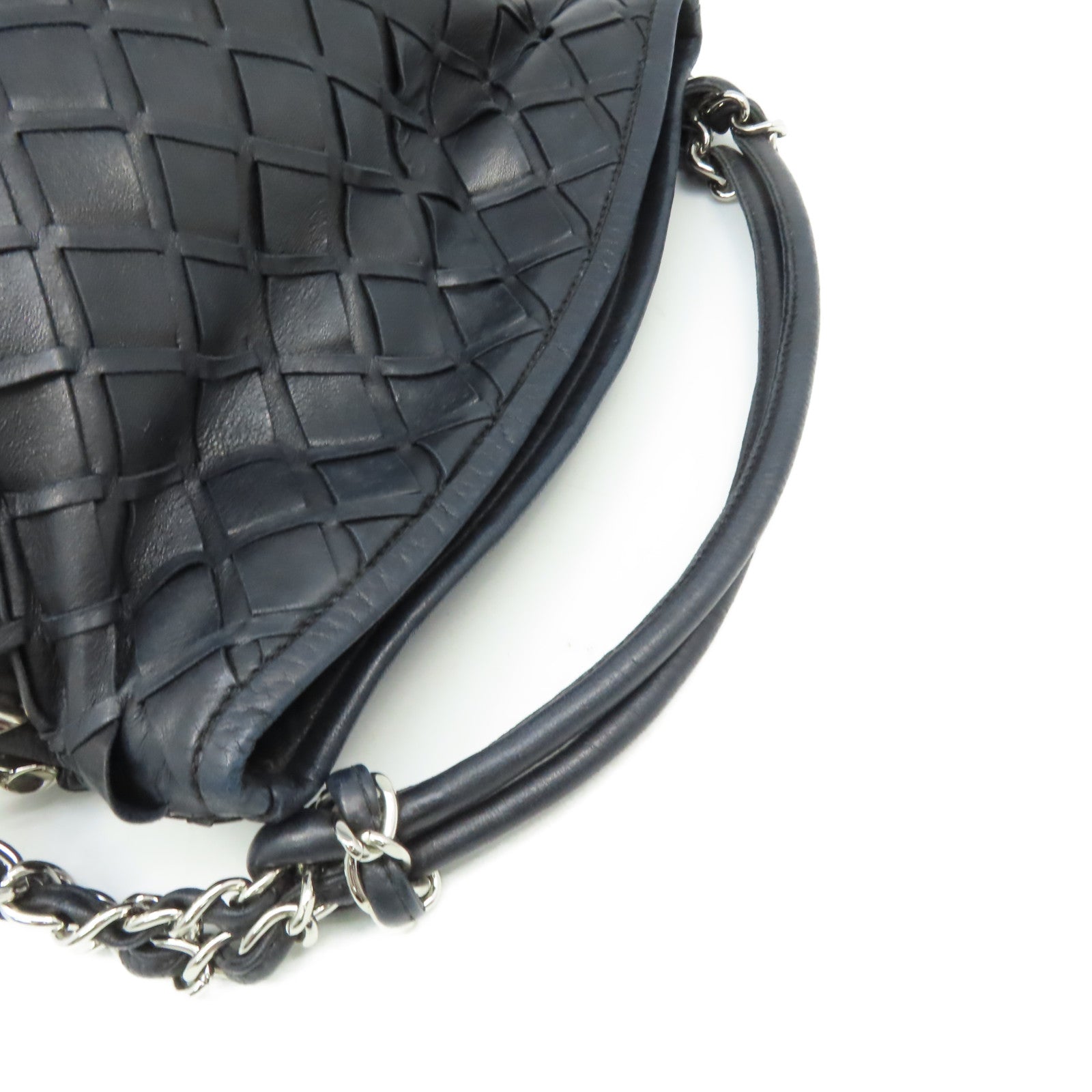 CHANEL 菱格羊皮皮革Shoulder Bag銀扣鏈帶肩背袋黑色