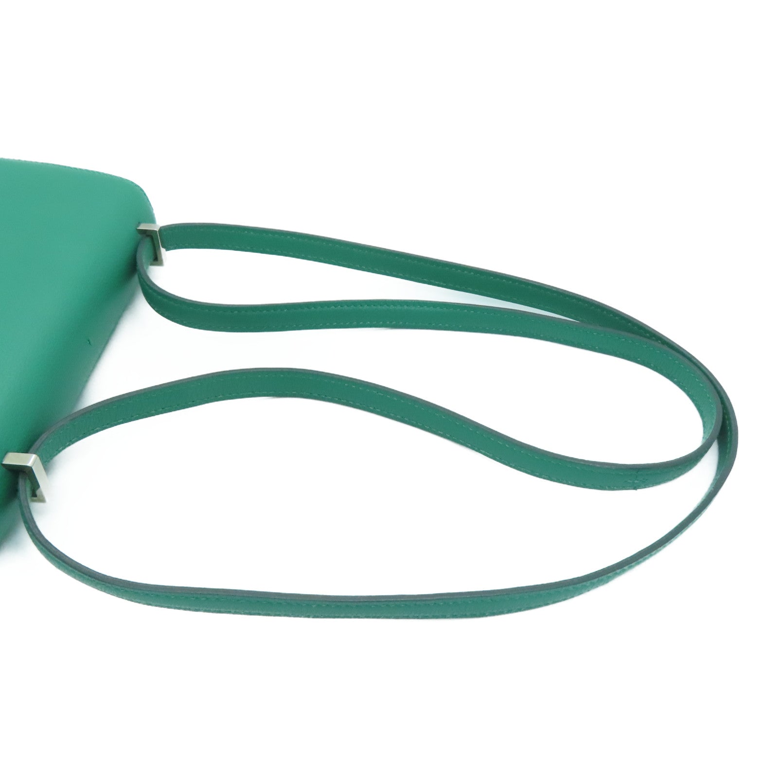 HERMES Evercolor皮革Mini Constance銀扣肩背袋Vert Vertigo絲絨綠色