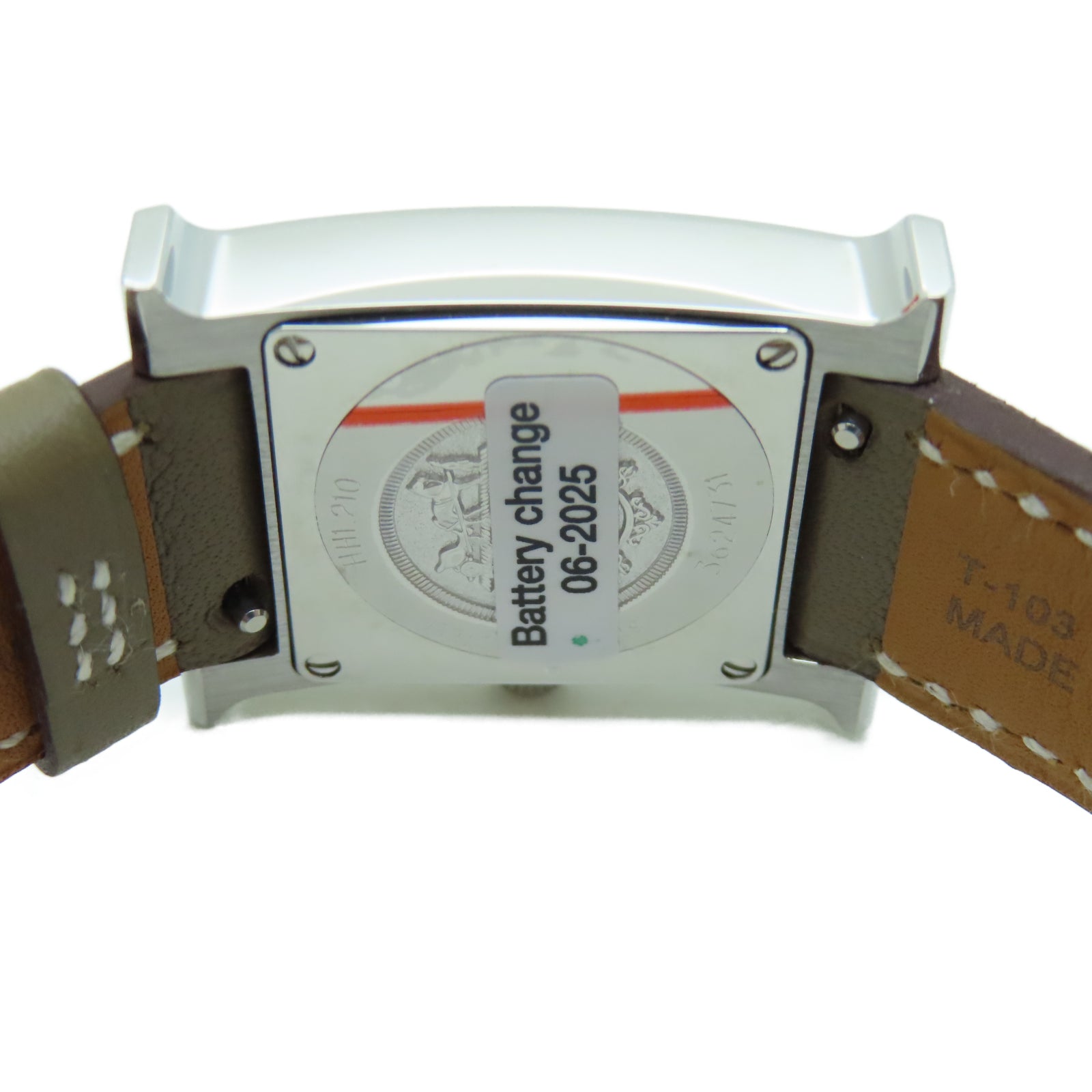HERMES Heure H Watch Swift皮革/不锈钢手表石英机芯白色