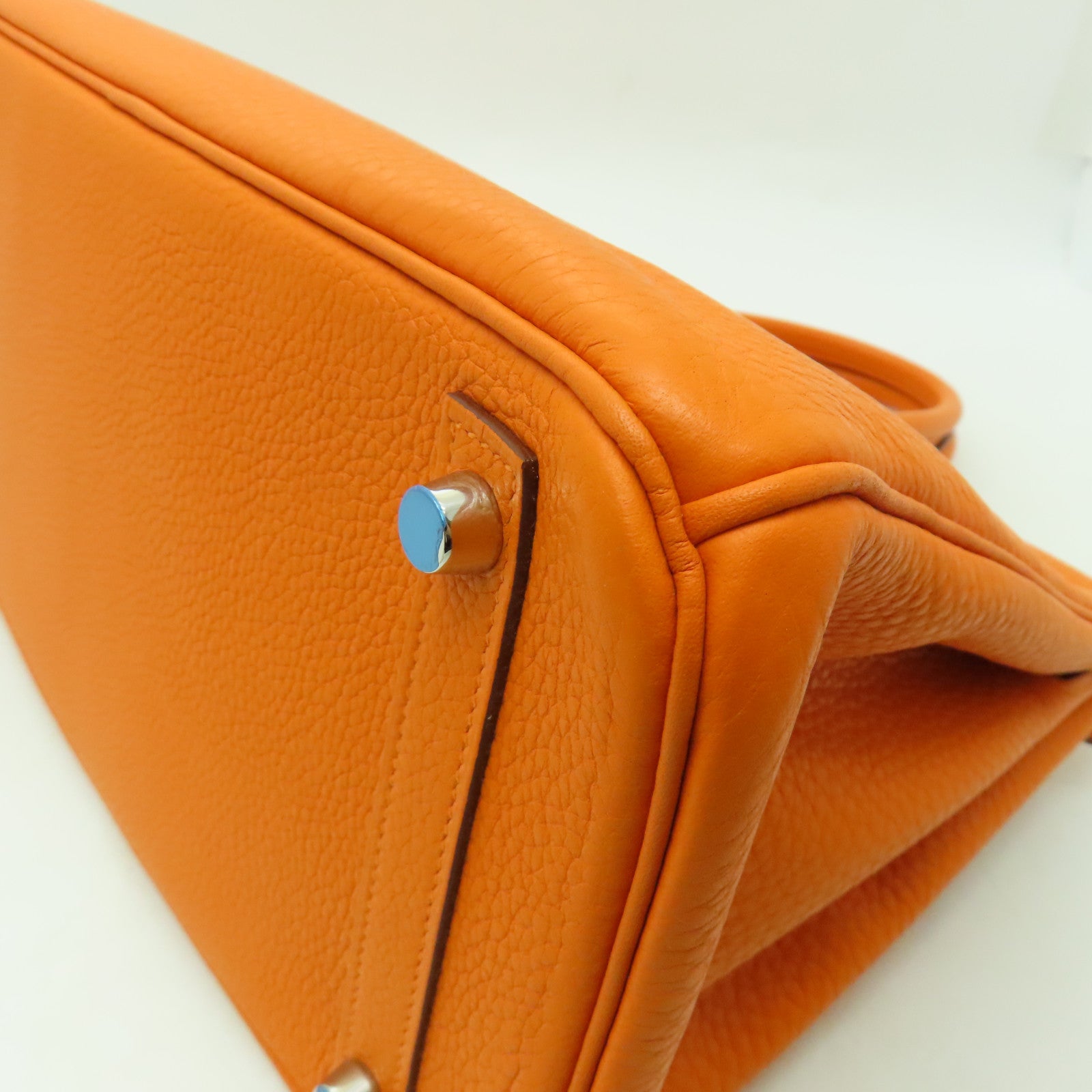 HERMES 【激減優惠】Clemence皮革Birkin 30銀扣手提包橙色