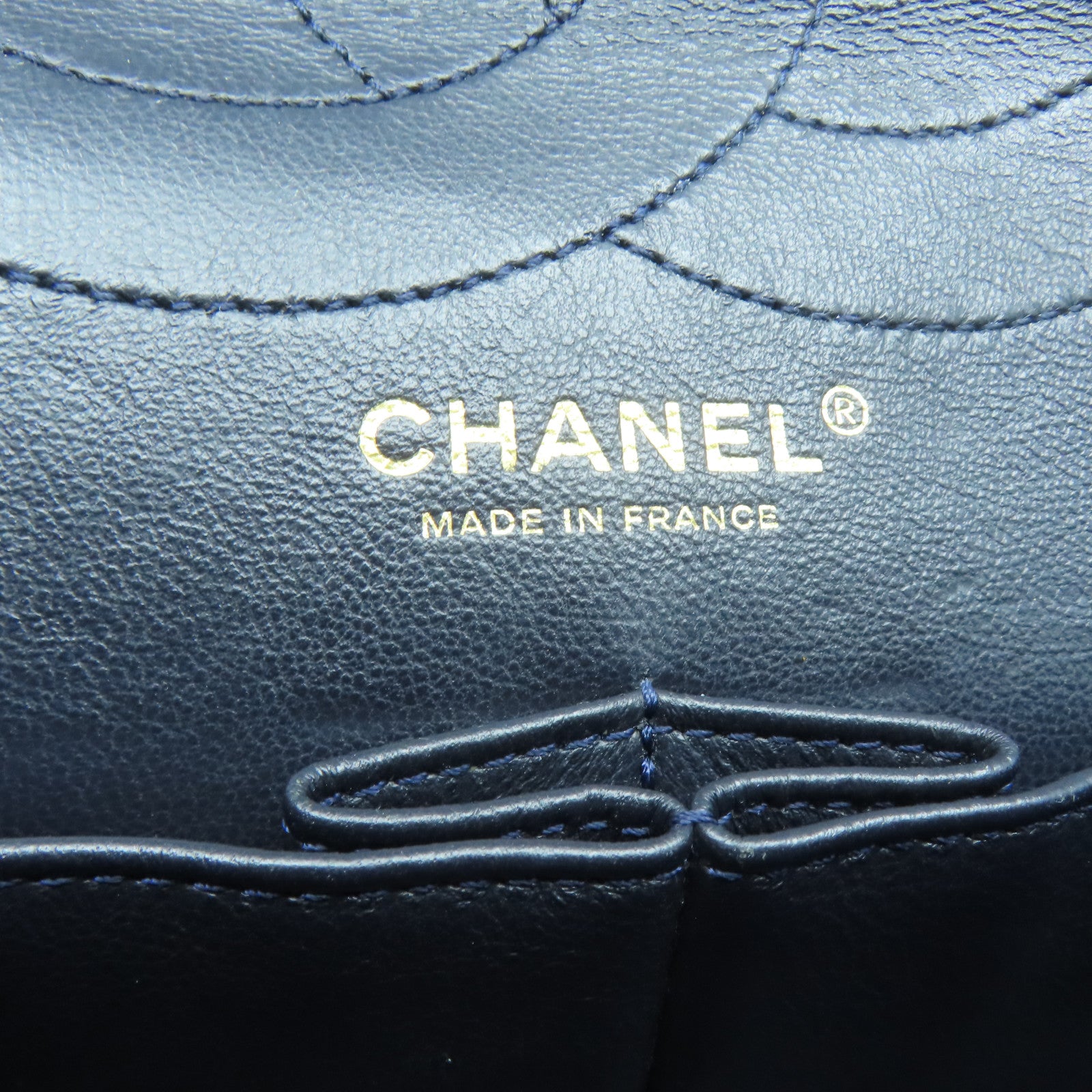 CHANEL 菱格牛仔布2.55金扣鏈帶肩背袋藍色