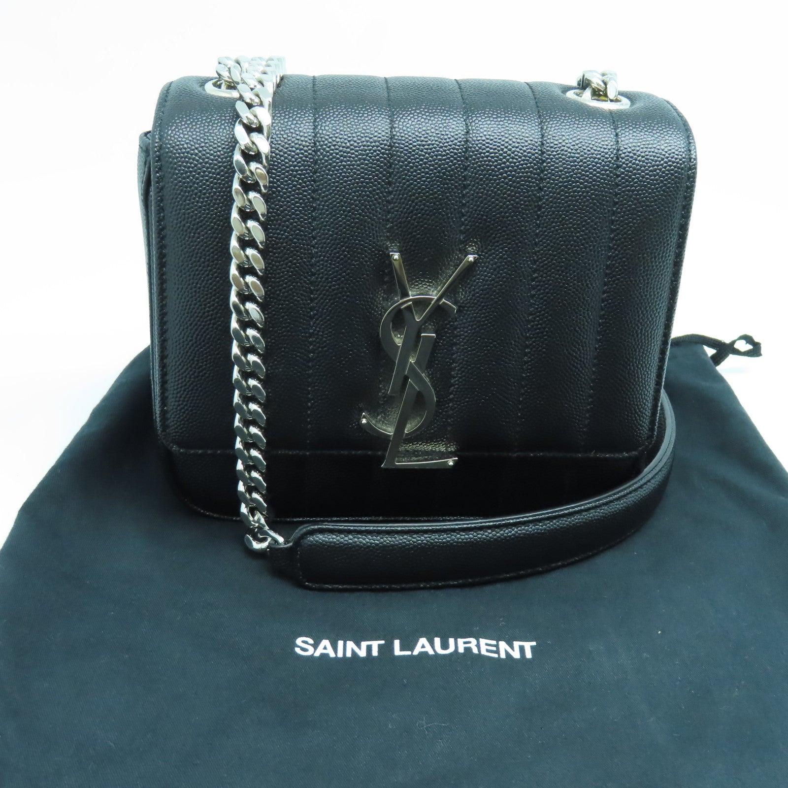 SAINT LAURENT 【激減優惠】牛皮皮革Vicky銀扣肩背袋黑色