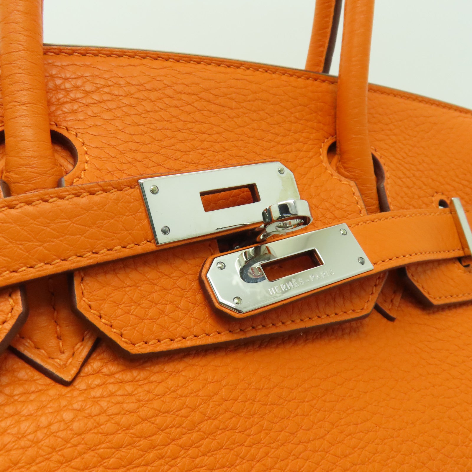 HERMES 【激減優惠】Clemence皮革Birkin 30銀扣手提包橙色