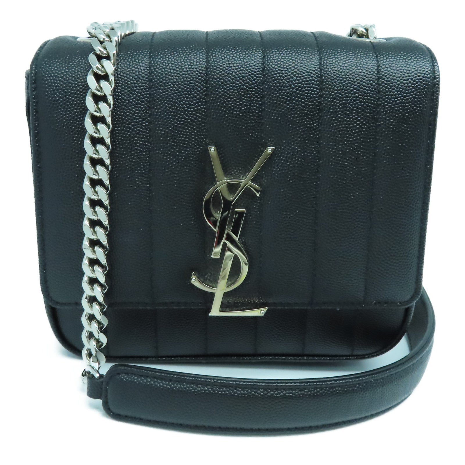 SAINT LAURENT 【激減優惠】牛皮皮革Vicky銀扣肩背袋黑色