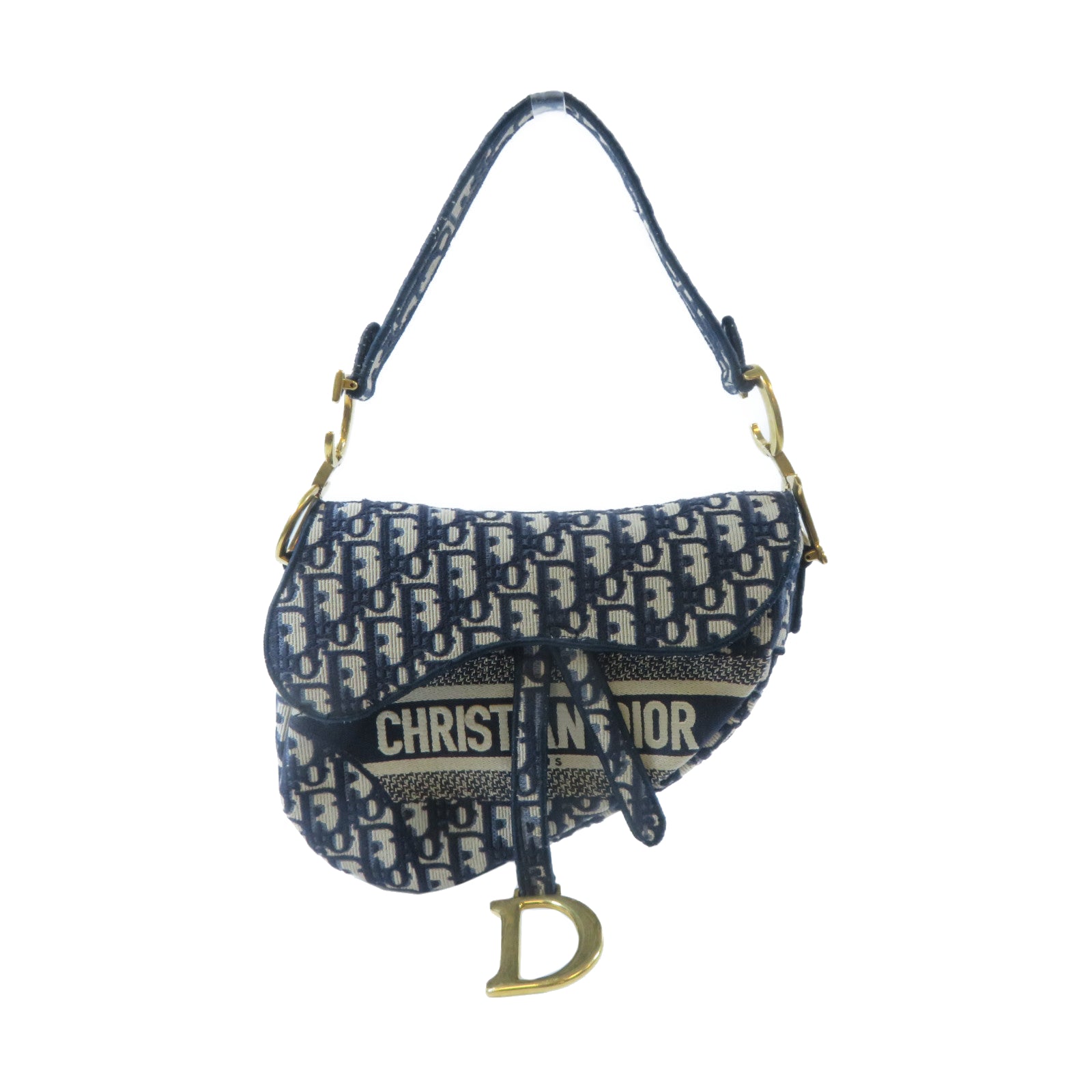 Dior 帆布Saddle金扣肩背袋深藍色