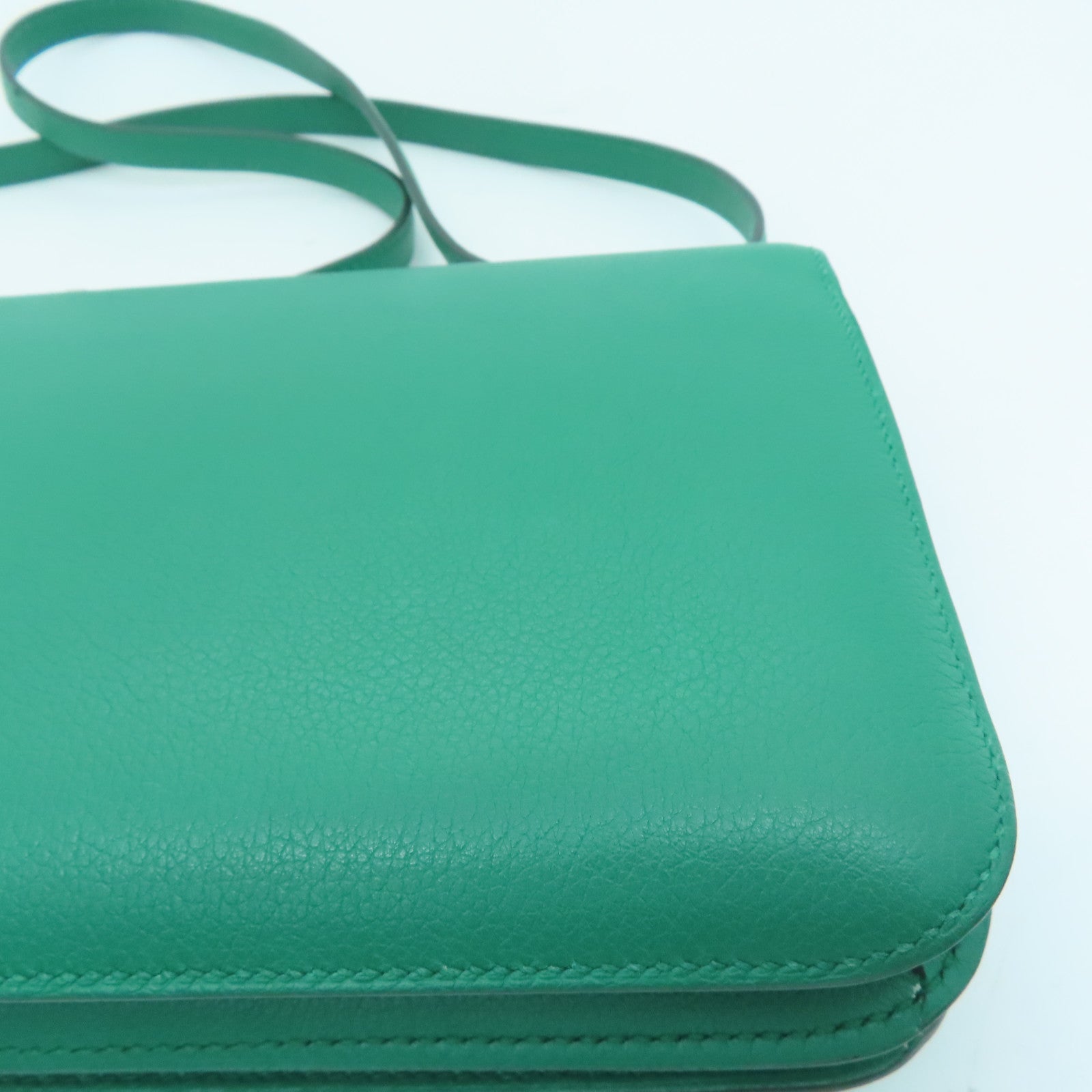 HERMES Evercolor皮革Mini Constance銀扣肩背袋Vert Vertigo絲絨綠色