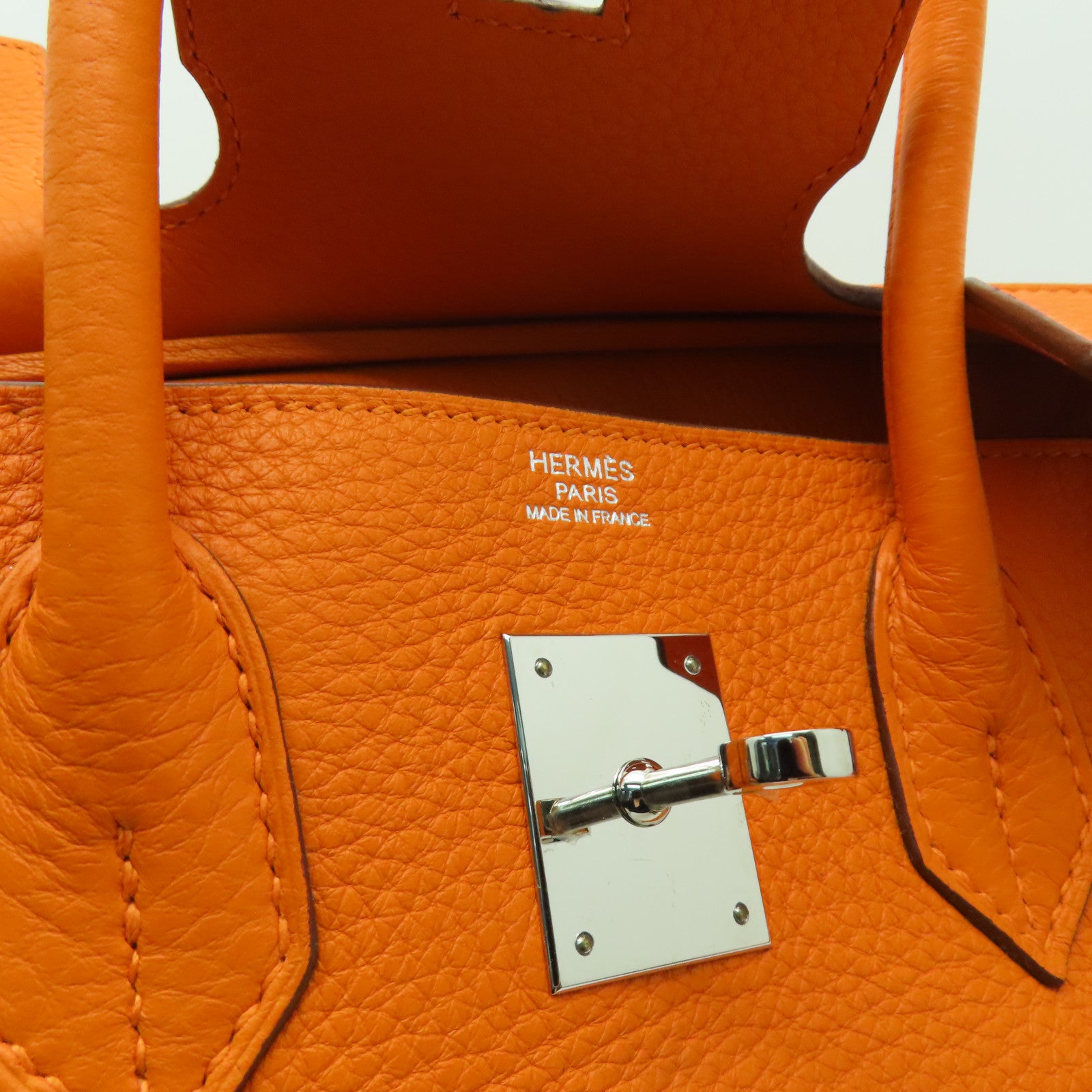 HERMES 【激減優惠】Clemence皮革Birkin 30銀扣手提包橙色