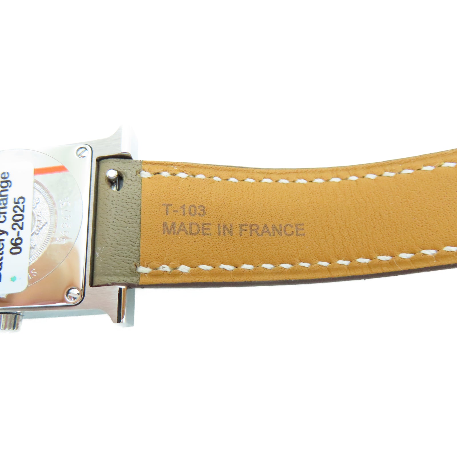 HERMES Heure H Watch Swift皮革/不锈钢手表石英机芯白色