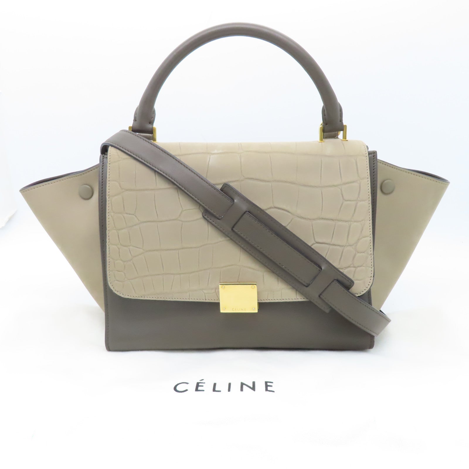 CELINE 牛皮皮革Trapeze金扣手挽肩背兩用袋灰色