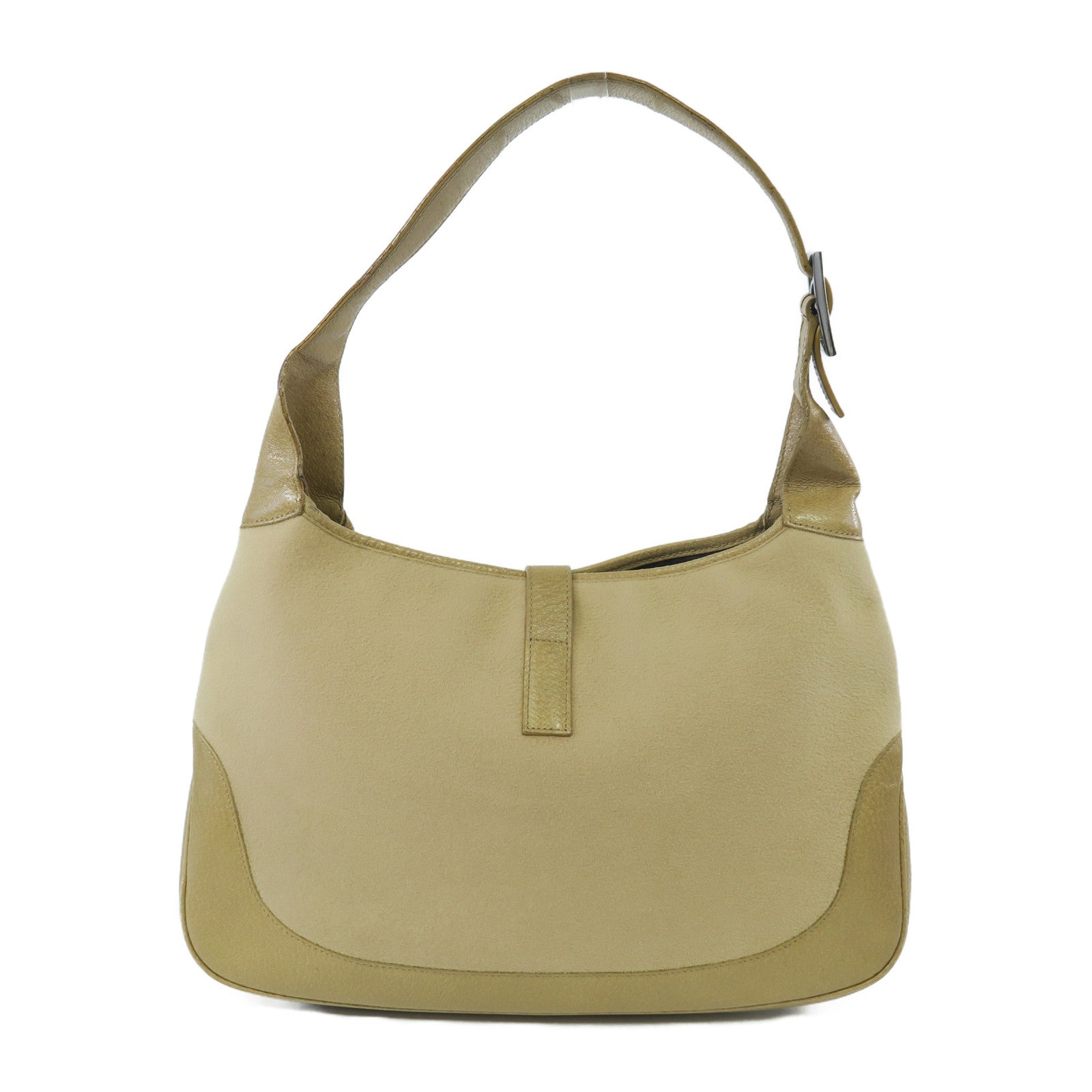 GUCCI 絨布/牛皮皮革Shoulder Bag銀扣肩背袋淺啡色