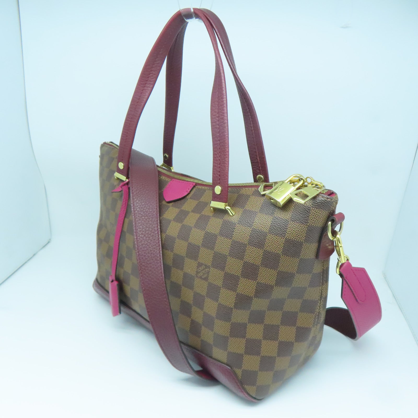 LOUIS VUITTON Damier Hyde Park金扣手挽肩背两用袋啡色紫色
