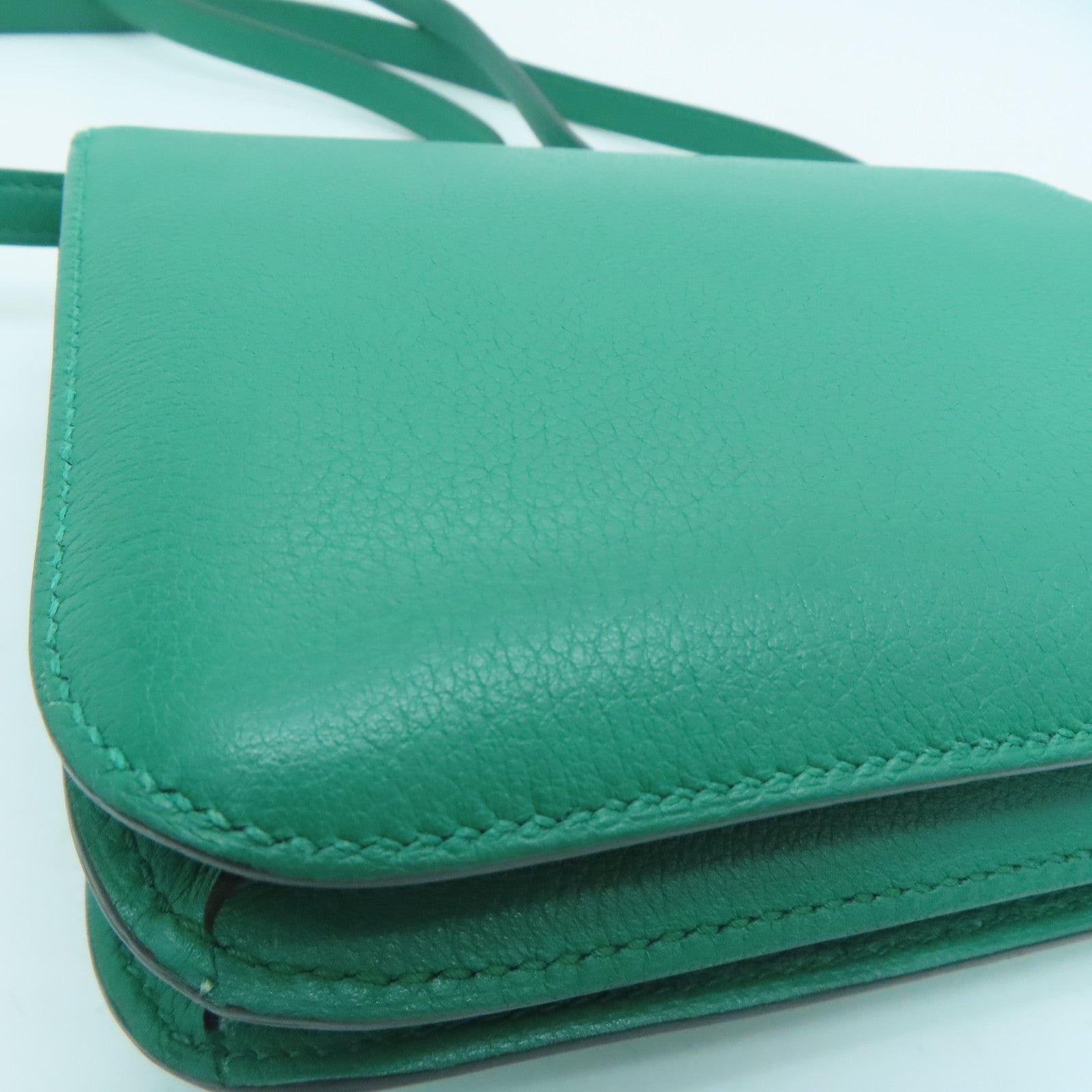 HERMES Evercolor皮革Mini Constance銀扣肩背袋Vert Vertigo絲絨綠色