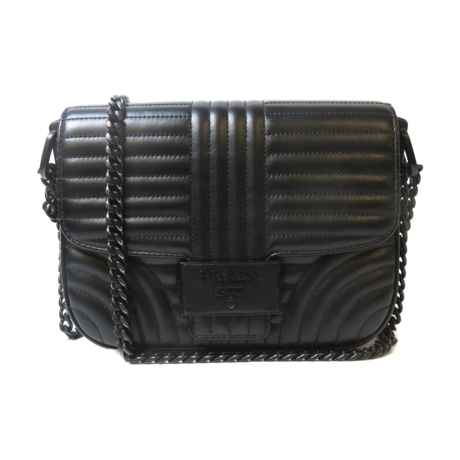 PRADA 牛皮皮革Chain Shoulder黑扣鏈帶肩背袋黑色
