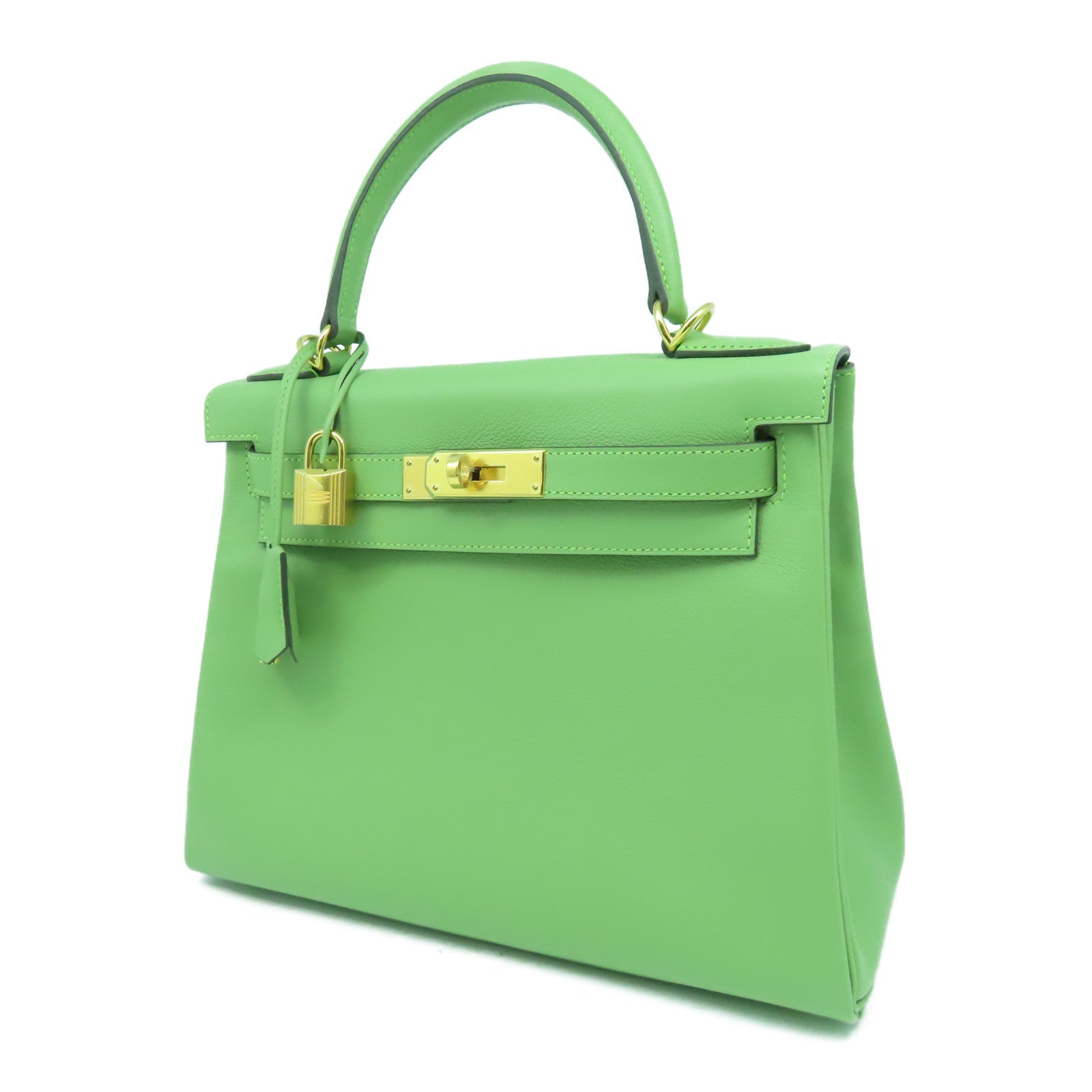 HERMES Evercolour皮革Kelly 28金扣手挽肩背兩用袋牛油果绿色
