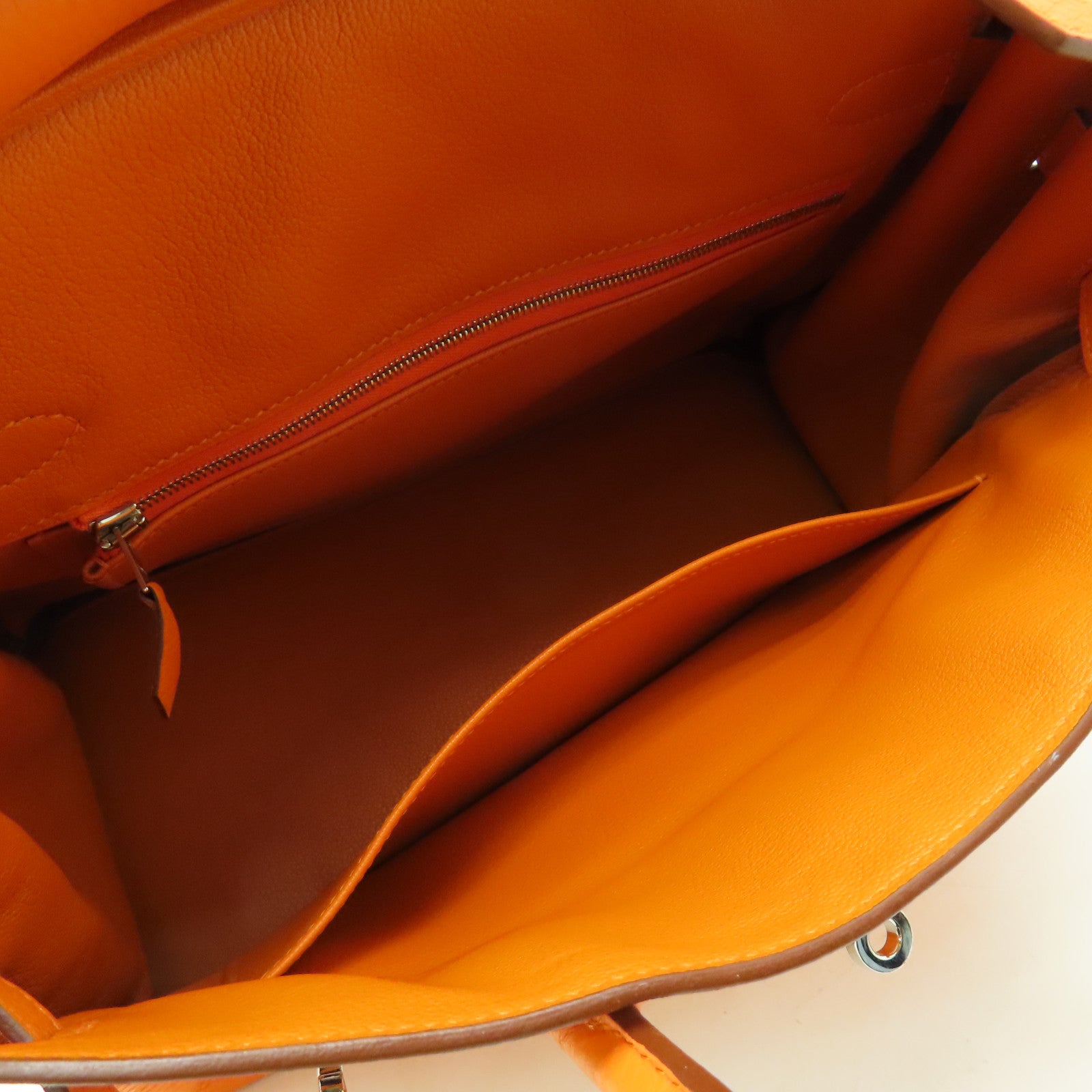 HERMES 【激減優惠】Clemence皮革Birkin 30銀扣手提包橙色
