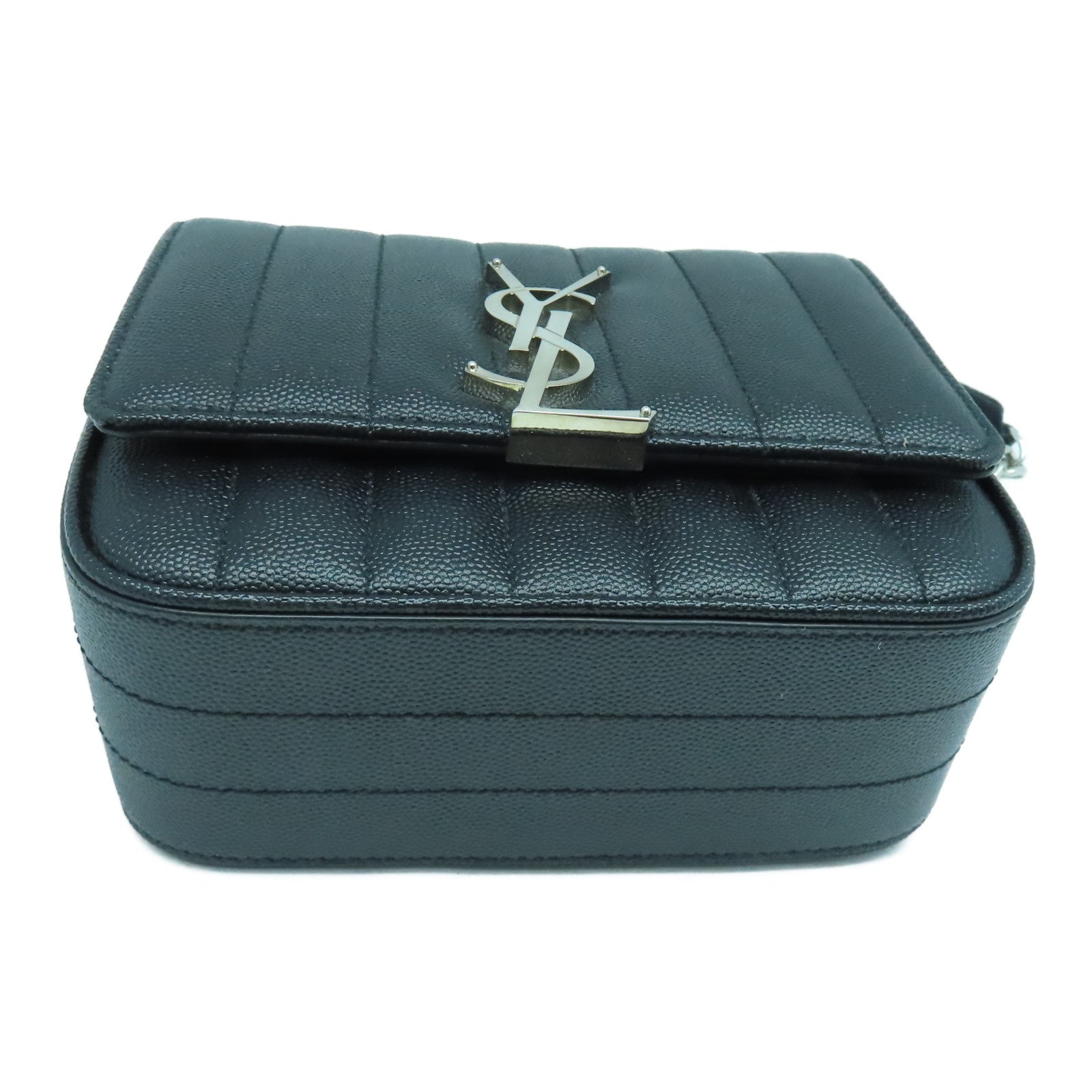 SAINT LAURENT 【激減優惠】牛皮皮革Vicky銀扣肩背袋黑色